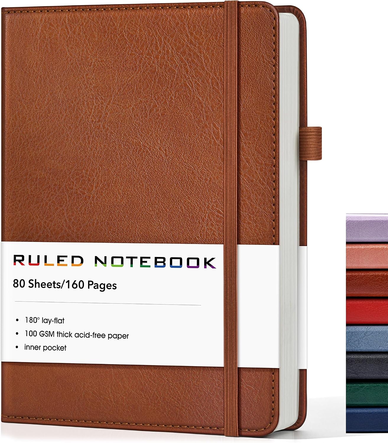 Detalle de KWULP A5 Hardcover Lined Journal, 160 Numbered Pages, Brown Vegan Leather