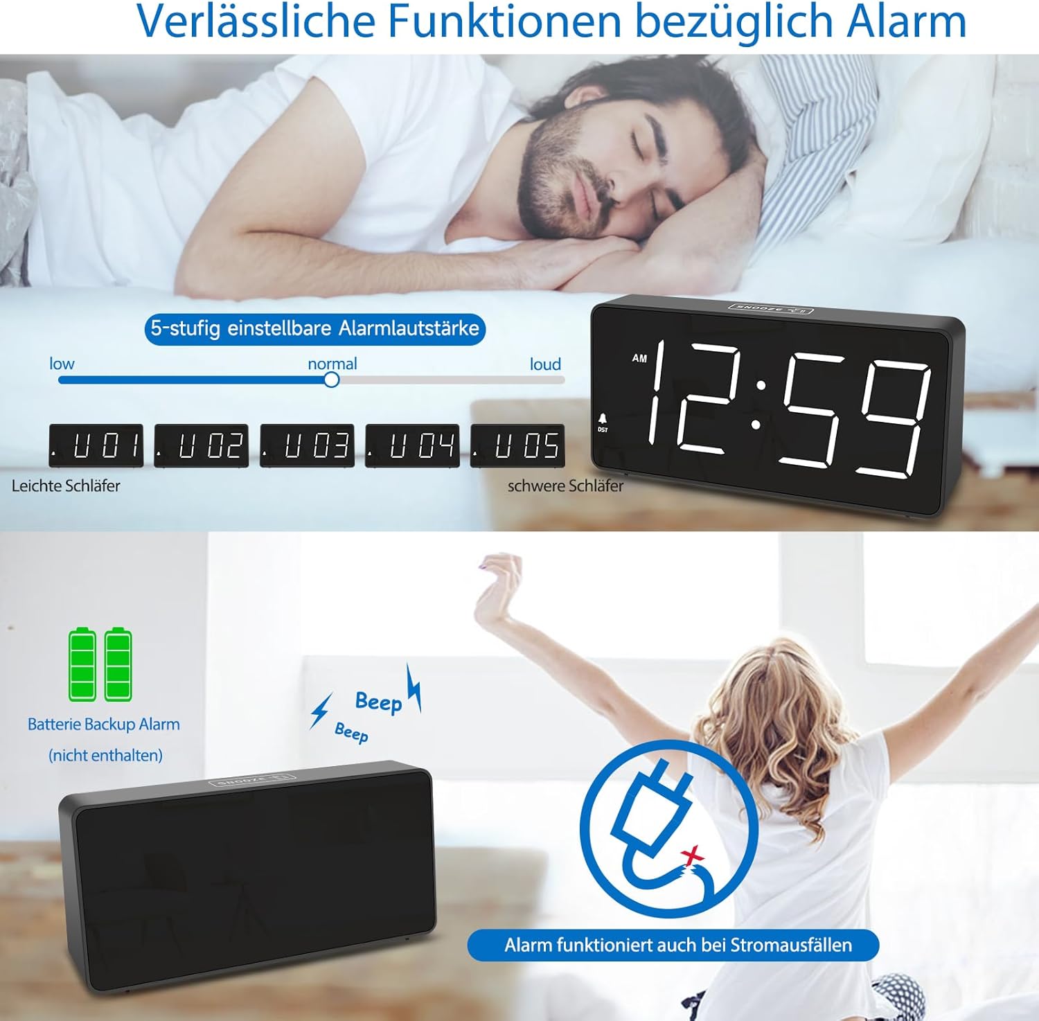 Detalle 2 de Eachui LED Wecker Digital mit 5 Stufen