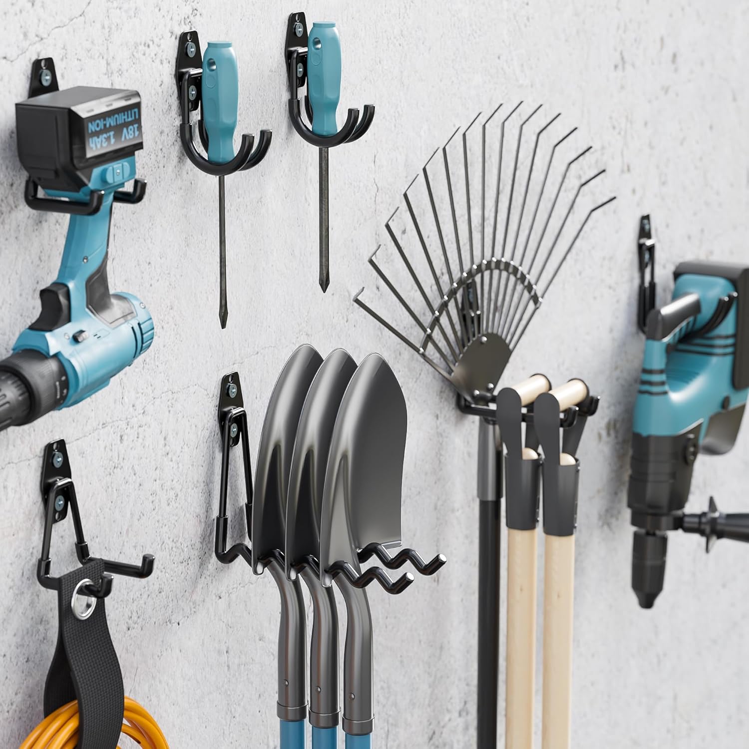 Thumbnail 6 de BONTEC 16 Pack Black Garage Hooks – Heavy Duty Wall Mount Storage for Ladders, Tools and Bikes