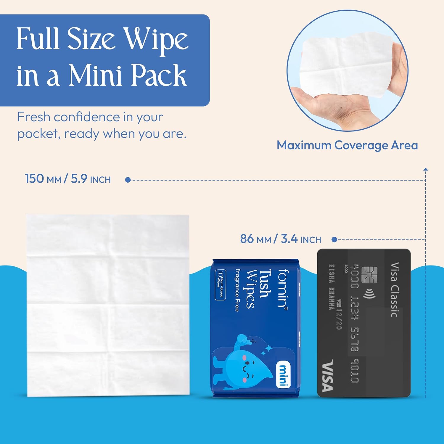 Thumbnail 6 de Fomin Compact Travel Flushable Wipes (64 Wipes) - Unscented, Plant-Based & Hypoallergenic