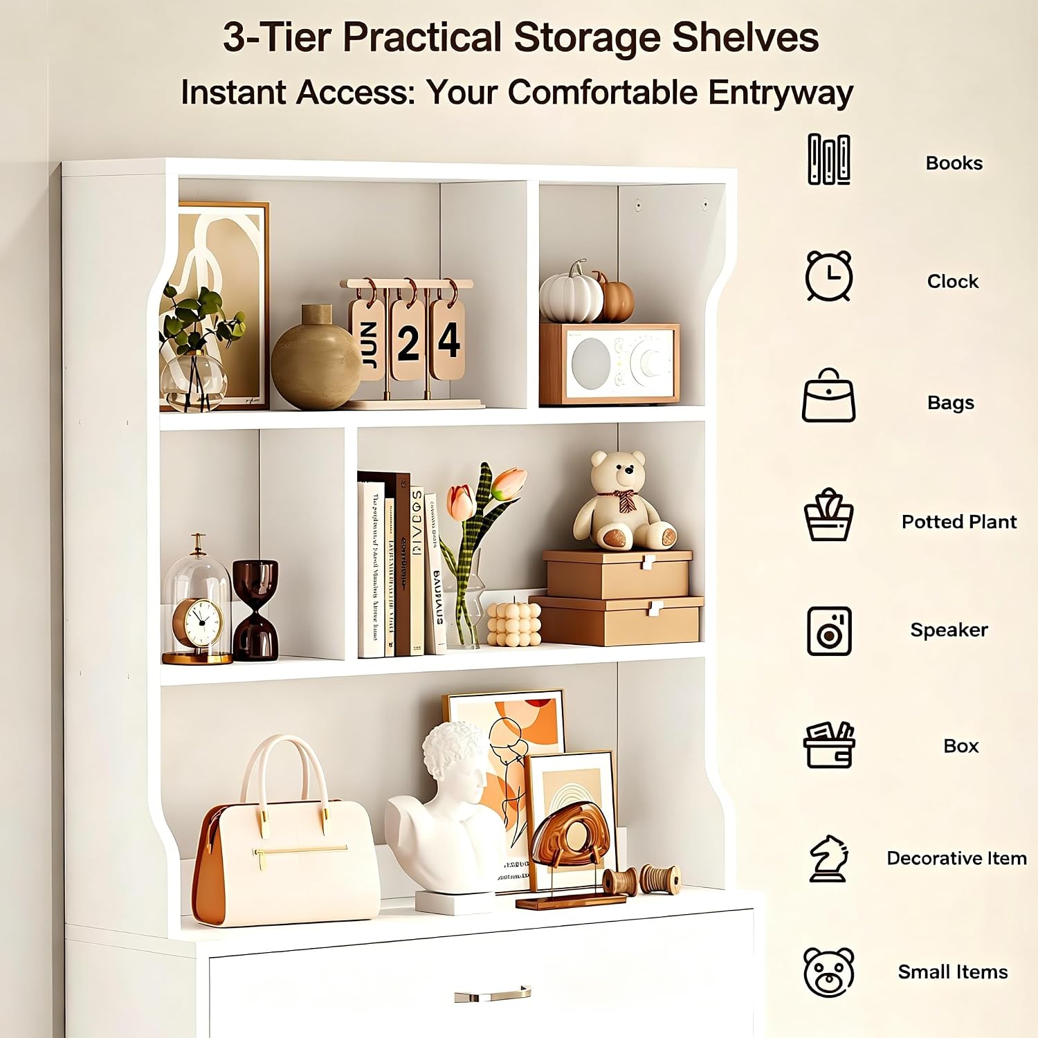 Thumbnail 4 de IRONCK Shoe Cabinet 2 Flip Drawers – Slim Freestanding Shoe Storage, 3-Tier Open Shelves, 80x24x165cm, White