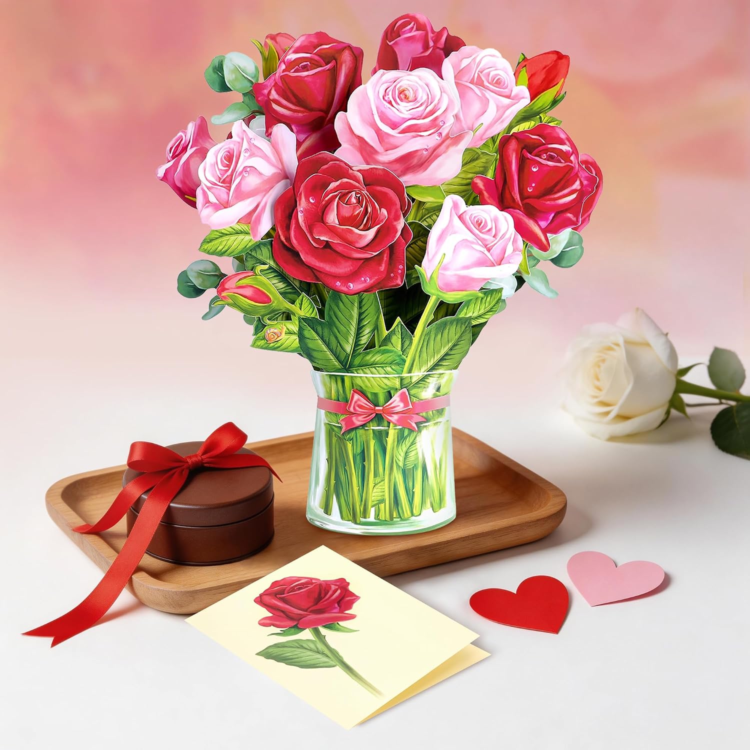 Detalle de Airpark Pop Up Flower Card 3D Red Rose Bouquet 💌