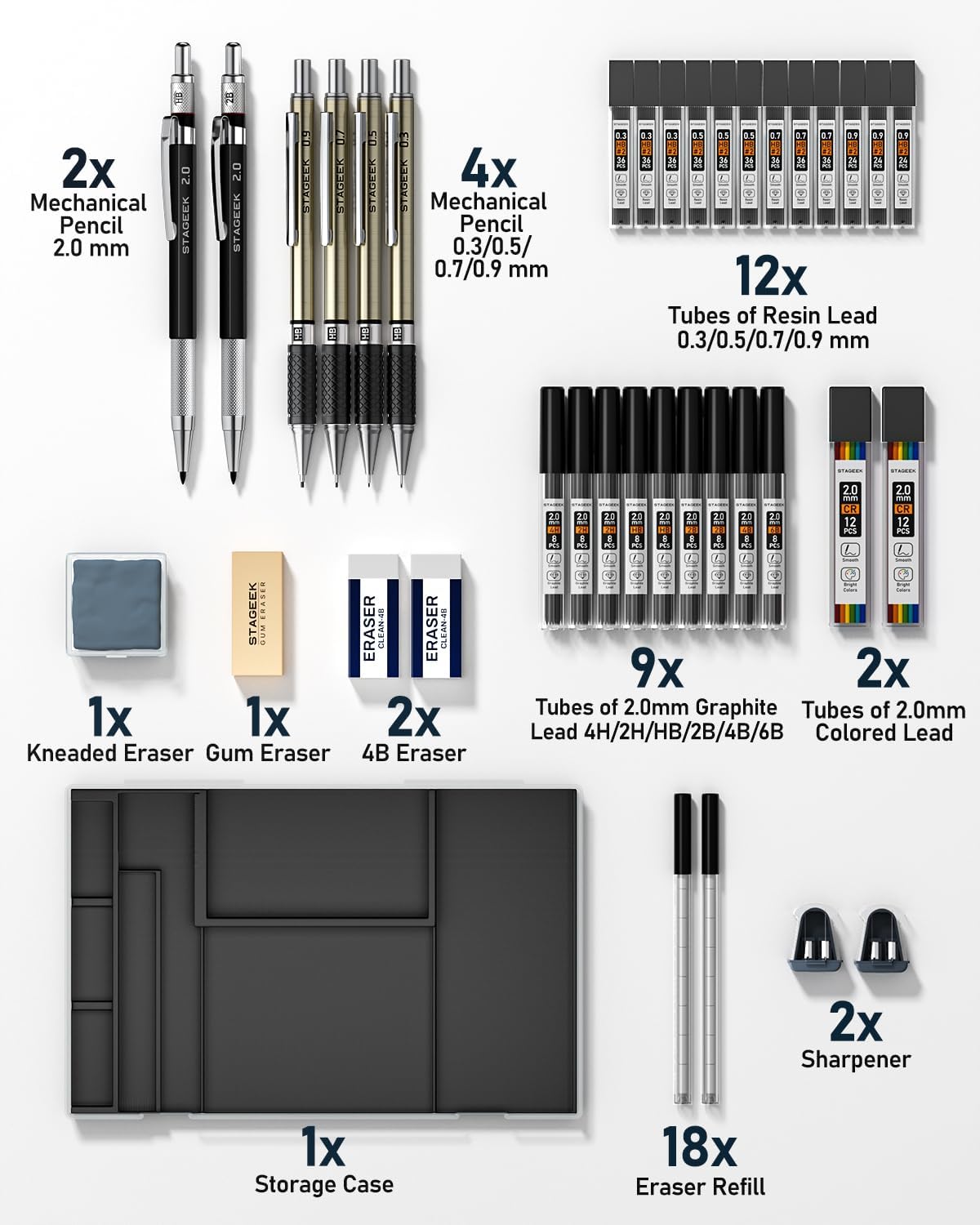 Thumbnail 6 de STAGEEK Druckbleistifte-Set (6 Stück) inkl. 492 Minen in 0,3 / 0,5 / 0,7 / 0,9 und 2,0 mm