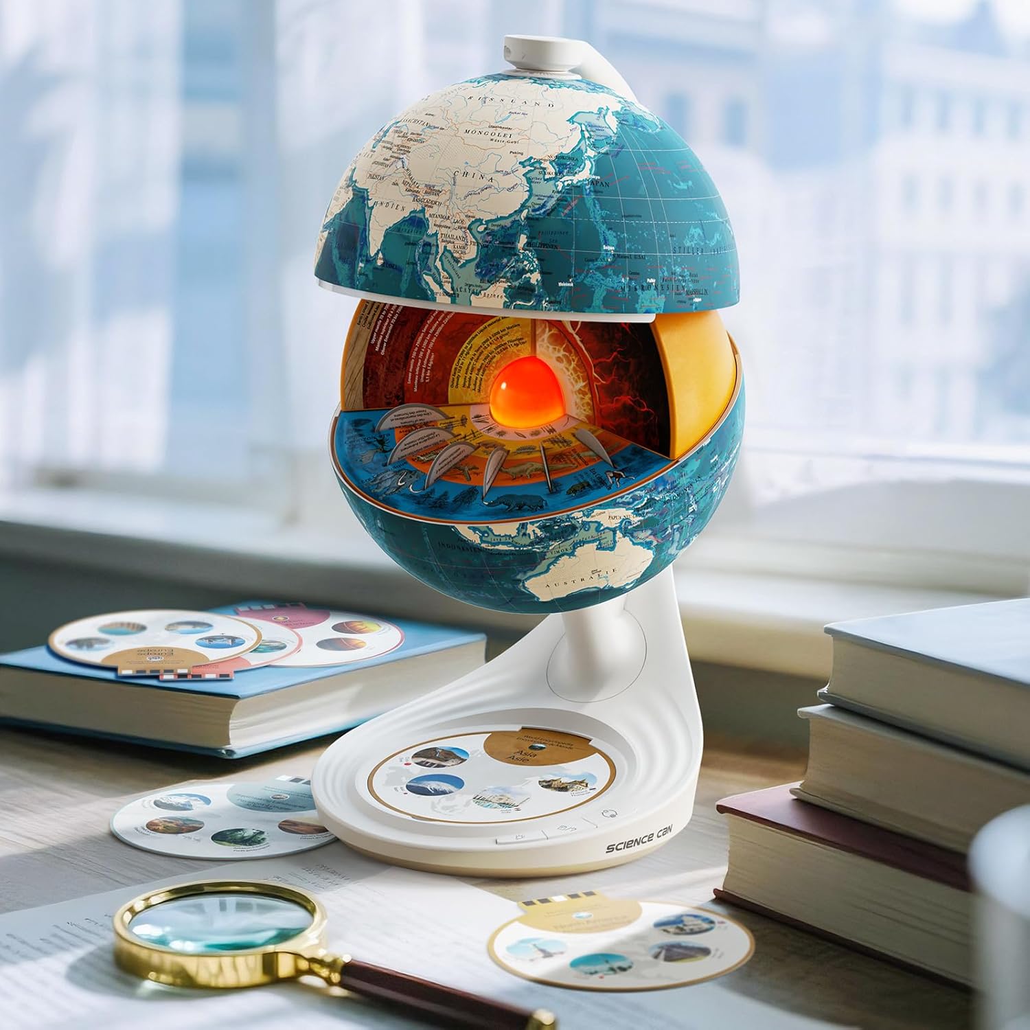 Detalle 2 de Science Openable Globe for Kids: 8-Inch Interactive Globe with Knowledge & Quiz Mode