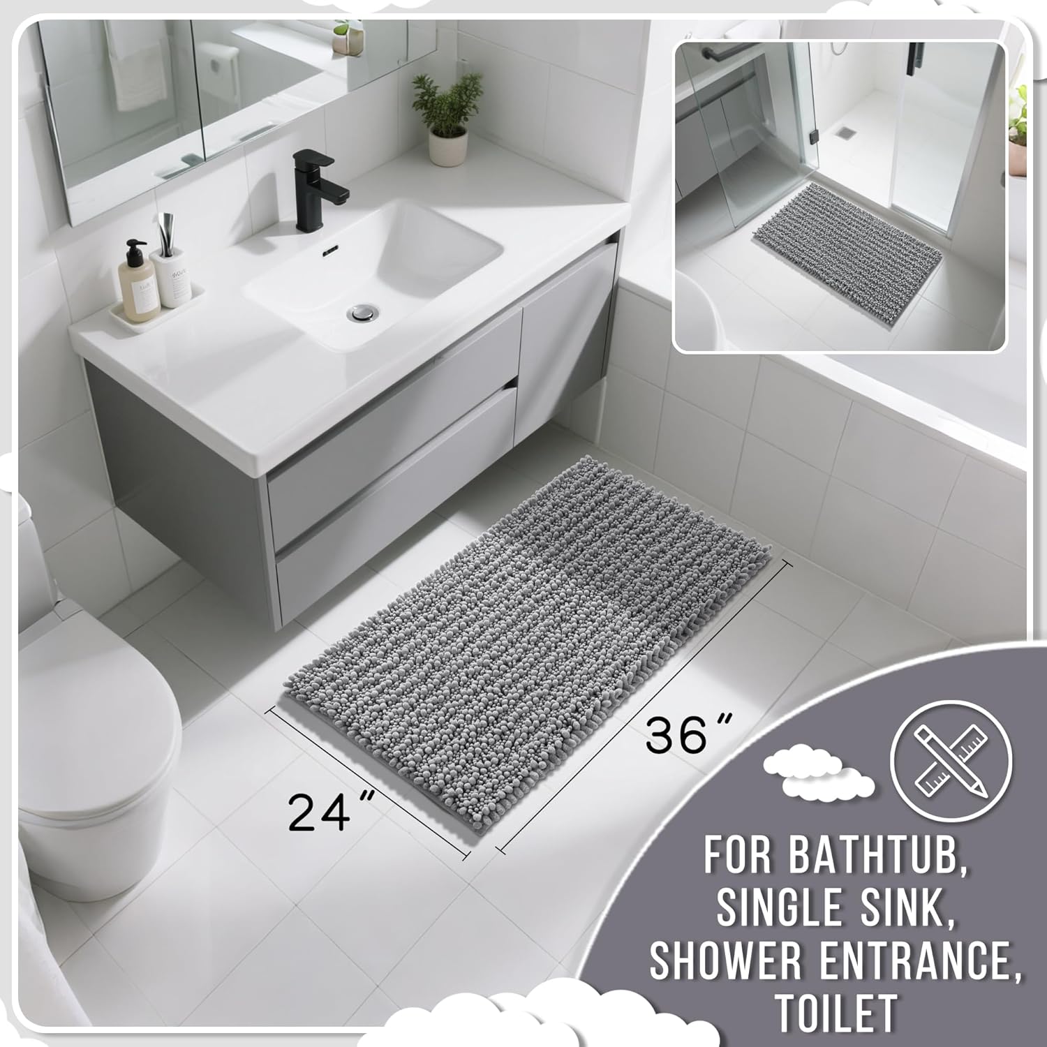 Thumbnail 1 de Yimobra Large Bath Rug 36x24 Inch: Ultra-Soft Chenille Non-Slip, Washable and Quick-Dry