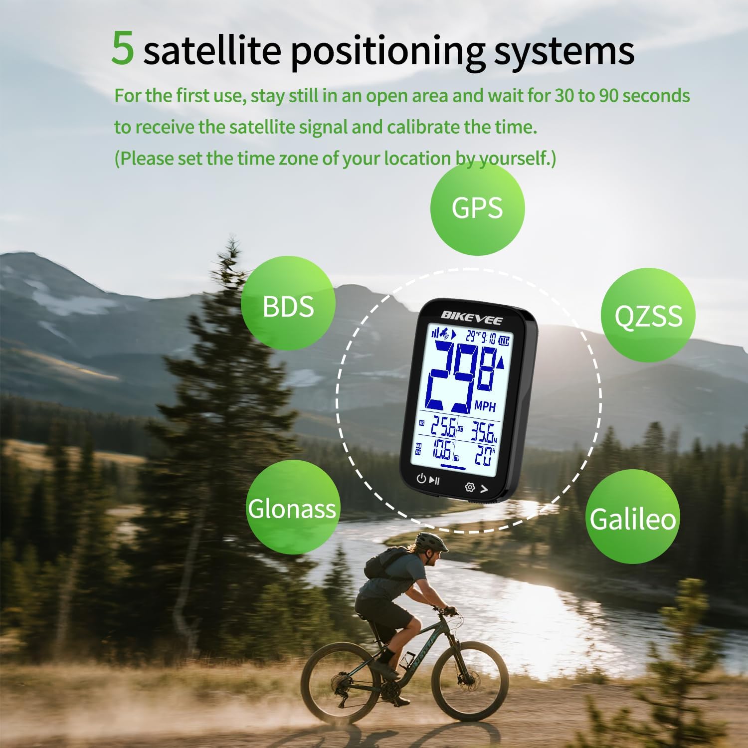 Detalle 2 de Bikevee GPS Fahrradcomputer Kabellos – 2,4 Zoll FSTN Display, IPX7, 28h Akkulaufzeit