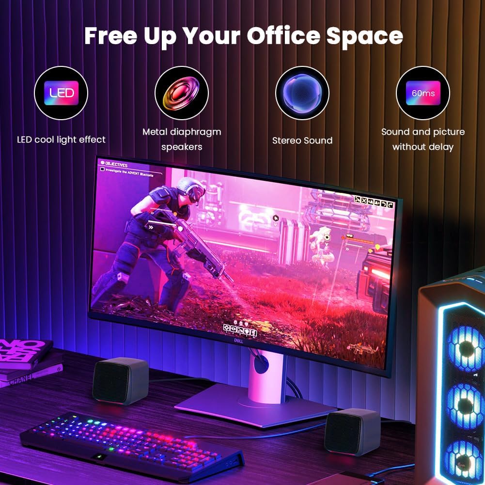 Detalle de Vicloon USB-powered 2.0 PC Speakers with RGB Lighting – Compact 3W x 2 Stereo System