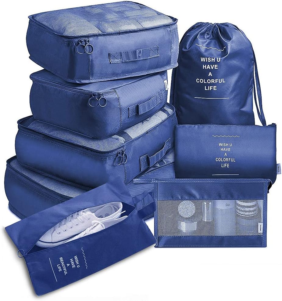 Detalle de Toifucos Travel Packing Cubes 8-Piece Set (Navy Blue) – Multifunction Luggage Organisers