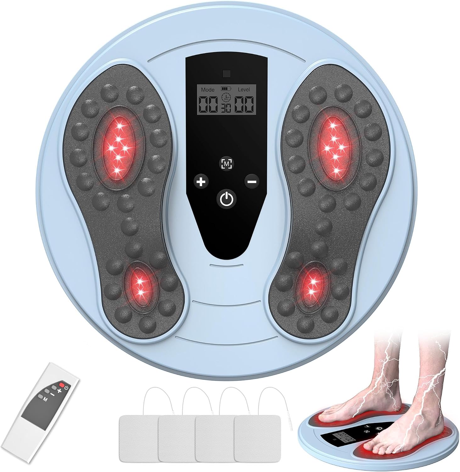 Detalle de Medic Durchblutungs-Stimulator Beine & Füße mit Rotlichttherapie (660/850 nm) – EMS+TENS Fußmassagegerät