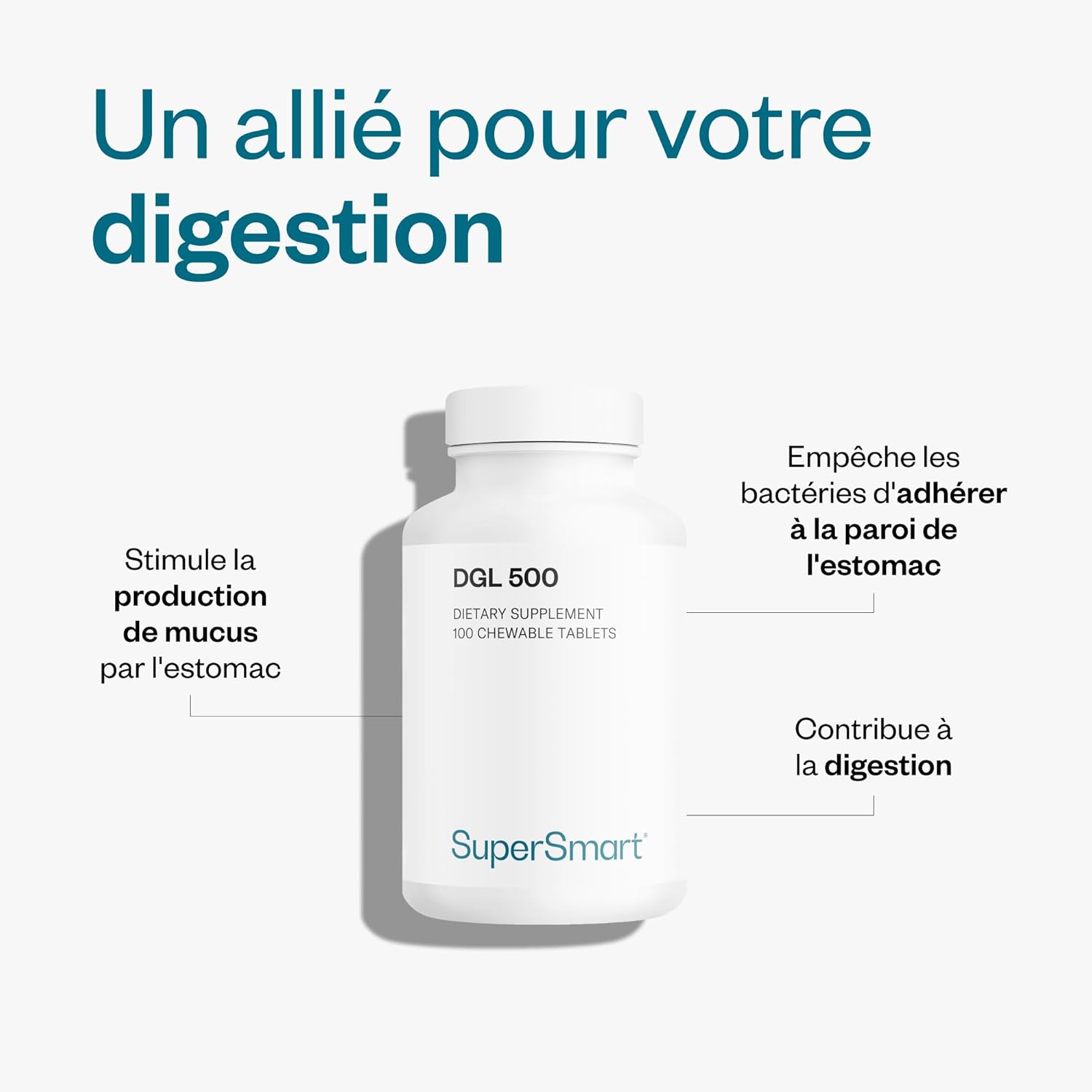 Thumbnail 3 de DGL 500 – Extrait de Racine de Réglisse déglycyrrhizinée, soulagement des reflux gastriques (comprimés à mâcher) – Supersmart