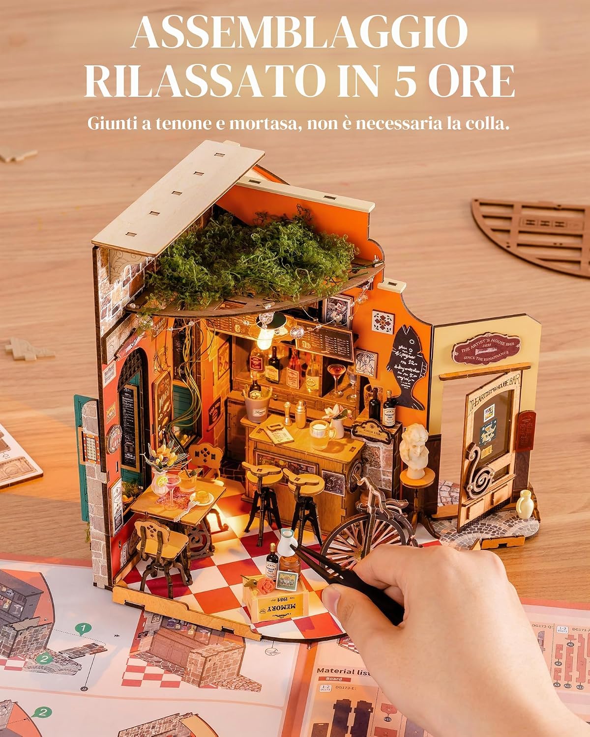 Detalle de Rolife Kit Fai-da-te Casa Miniatura Cheers Bar – Casa delle bambole in stile Rinascimentale per adulti