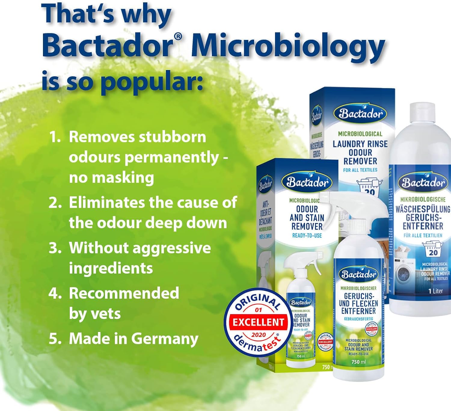 Detalle de Bactador Antiodore Microbiologico per Cassette Igieniche 500 ml – Detergente enzimatico contro l’urina di gatto e odori animali