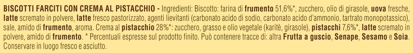 Detalle 1 de Mulino Bianco Baiocchi al Pistacchio: biscotti con crema di pistacchio in pastafrolla, monoporzioni da 28 g
