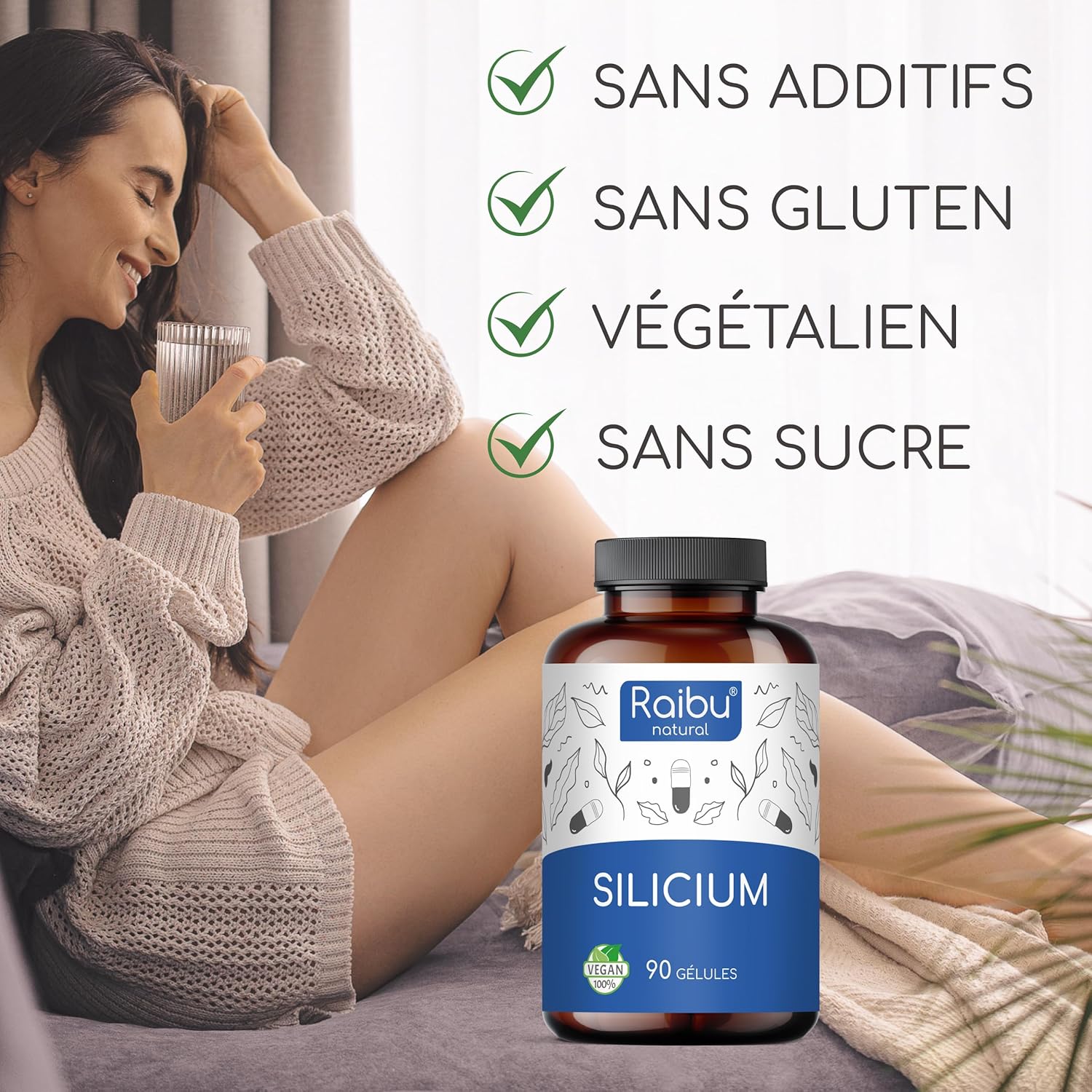 Thumbnail 1 de Silicium Organique Raibu - 667 mg, 90 gélules pour 3 mois, extrait de bambou, vegan