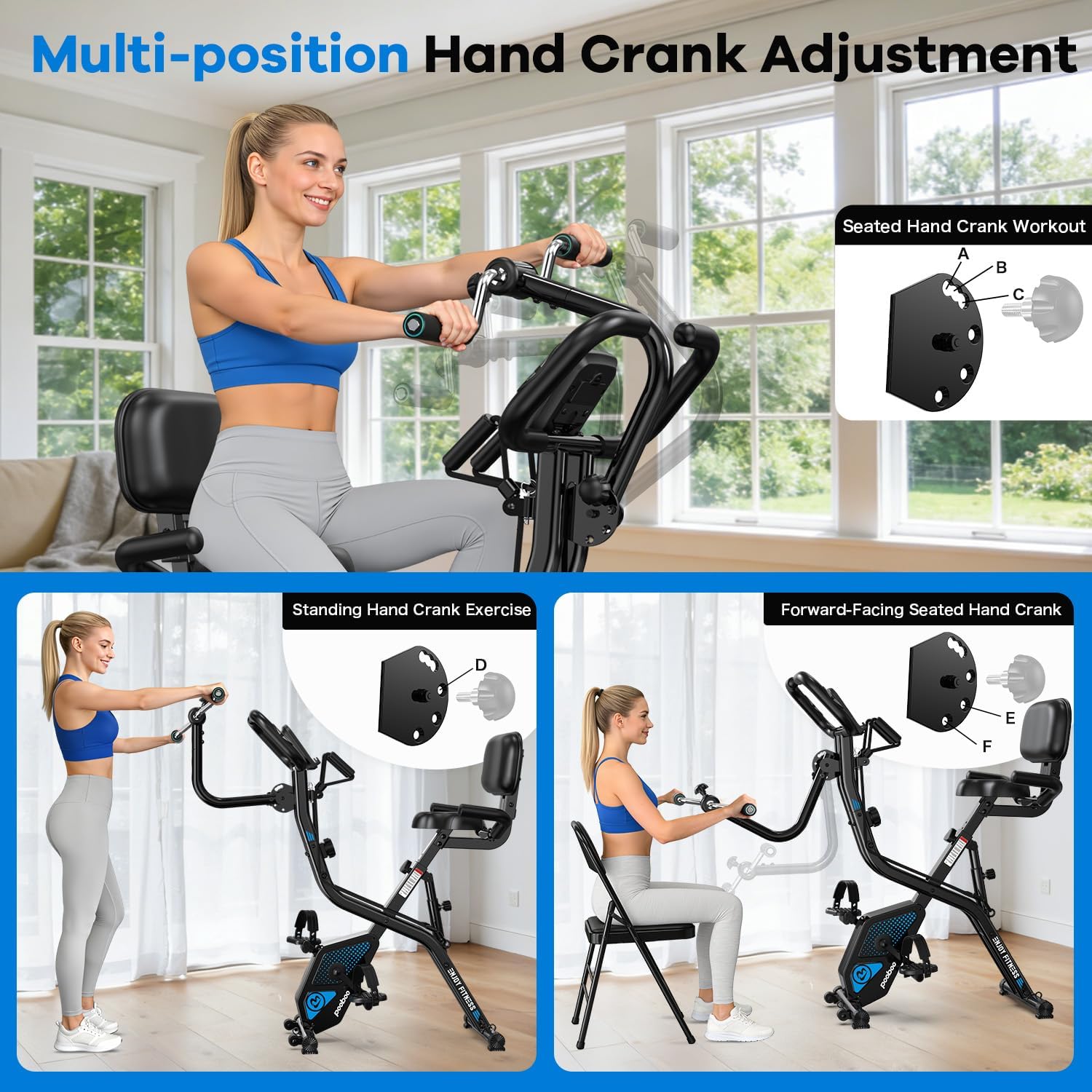 Detalle 2 de pooboo X-819N Blue Edition Folding Exercise Bike, 8-Level Magnetic Resistance