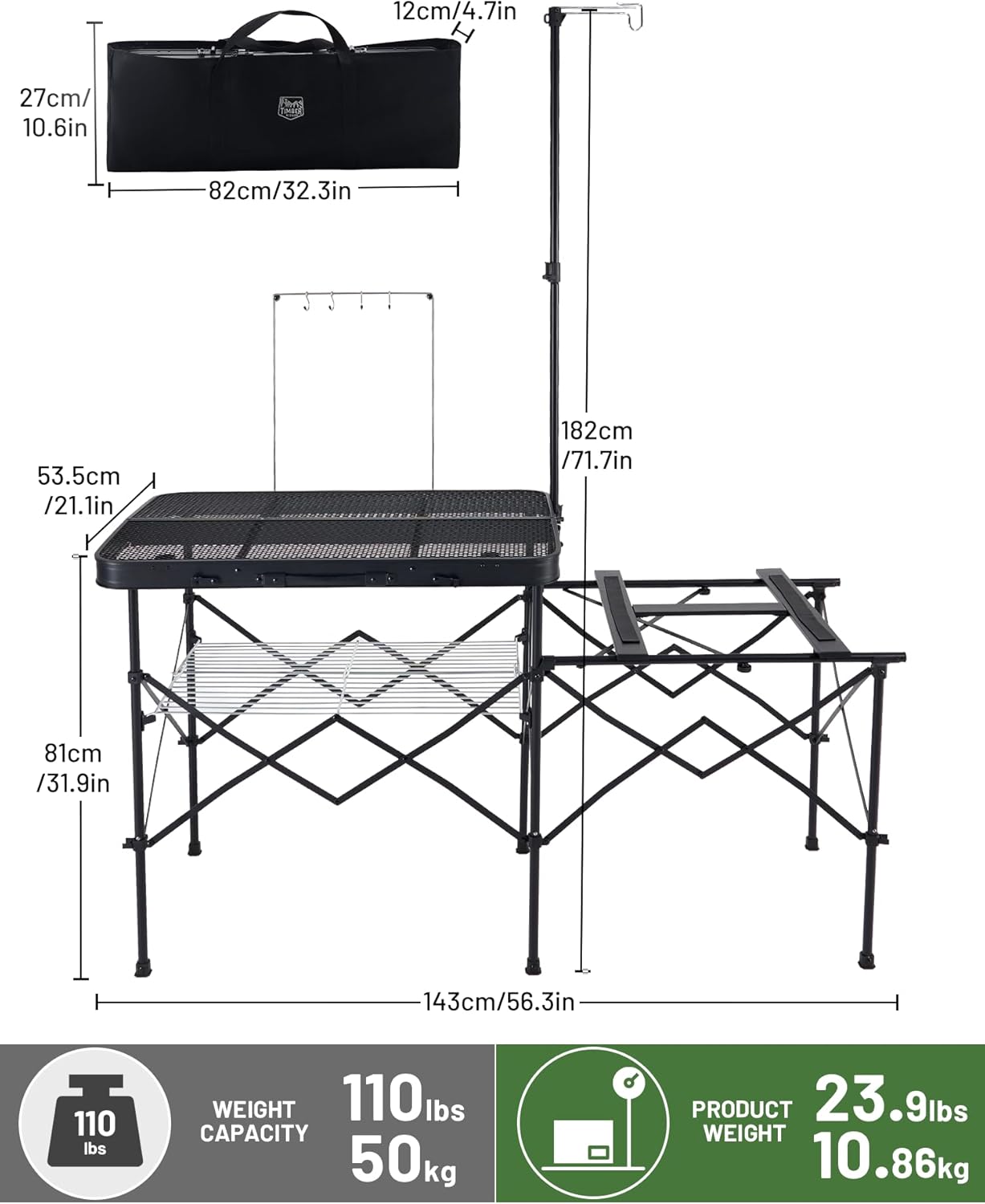 Detalle 2 de Timber Ridge Folding Camp Kitchen Table 56.3-Inch