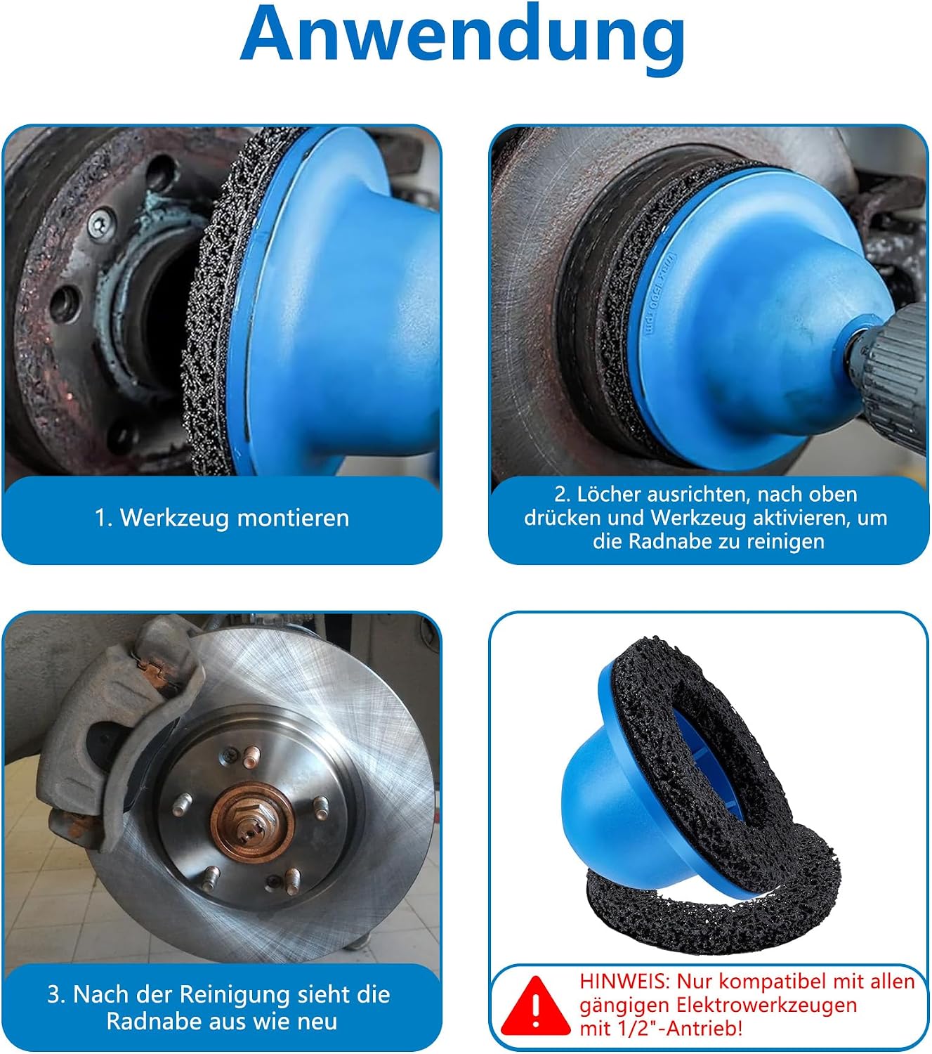 Detalle de GWAEPU 4-Teiliges Radnabenschleifer Auto – Innen Ø 90 mm, Außen Ø 150 mm, 1/2" Vierkantantrieb