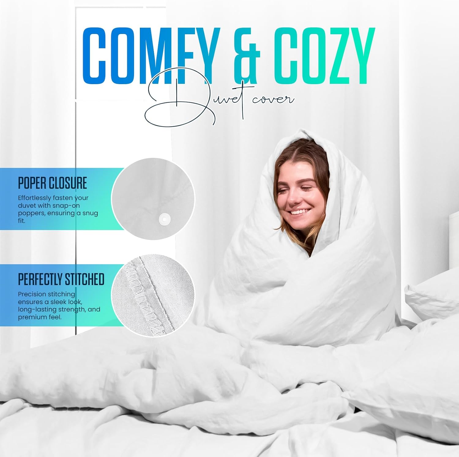 Thumbnail 3 de Linens World 200 Thread Count Egyptian Cotton Duvet Cover Set (Single, White)