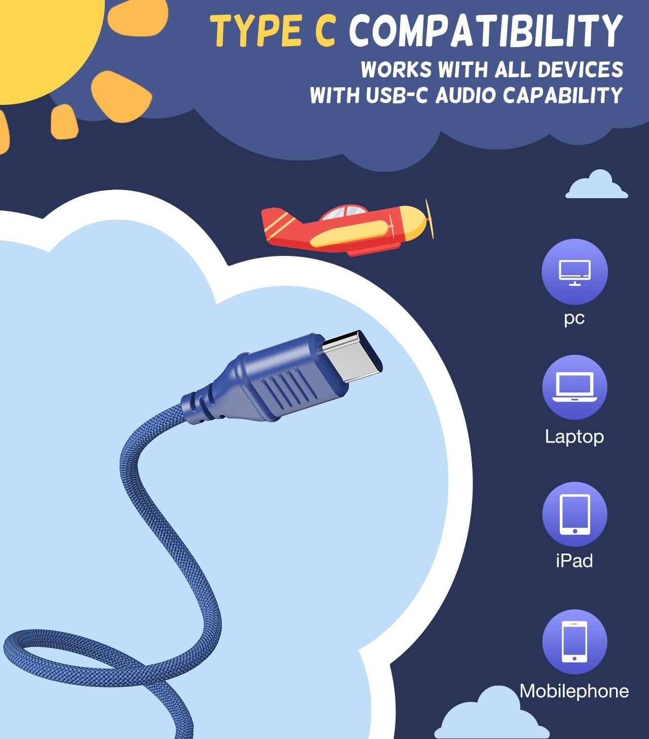 Detalle 2 de Cowyawn USB Type C Kids Headphones 94dB