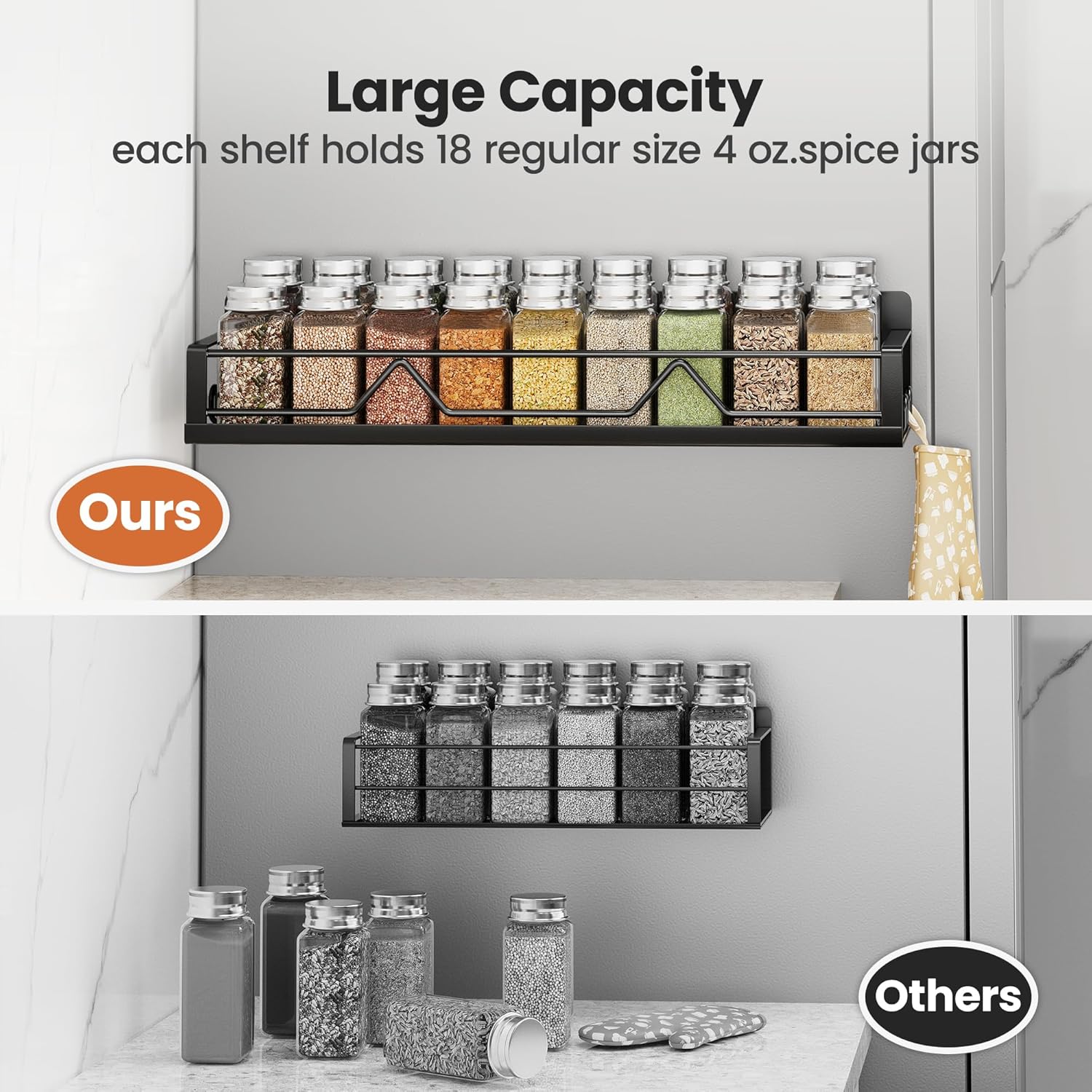 Thumbnail 2 de Mystozer 16.9-Inch Wide Magnetic Spice Rack (4-Pack) for Refrigerator, Black