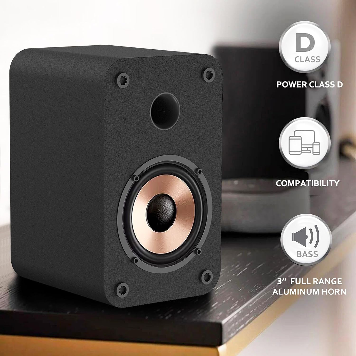 Detalle de LONPOO LP-42S: Kompakter 30W Bluetooth-Regallautsprecher mit USB/AUX und Kopfhörerausgang