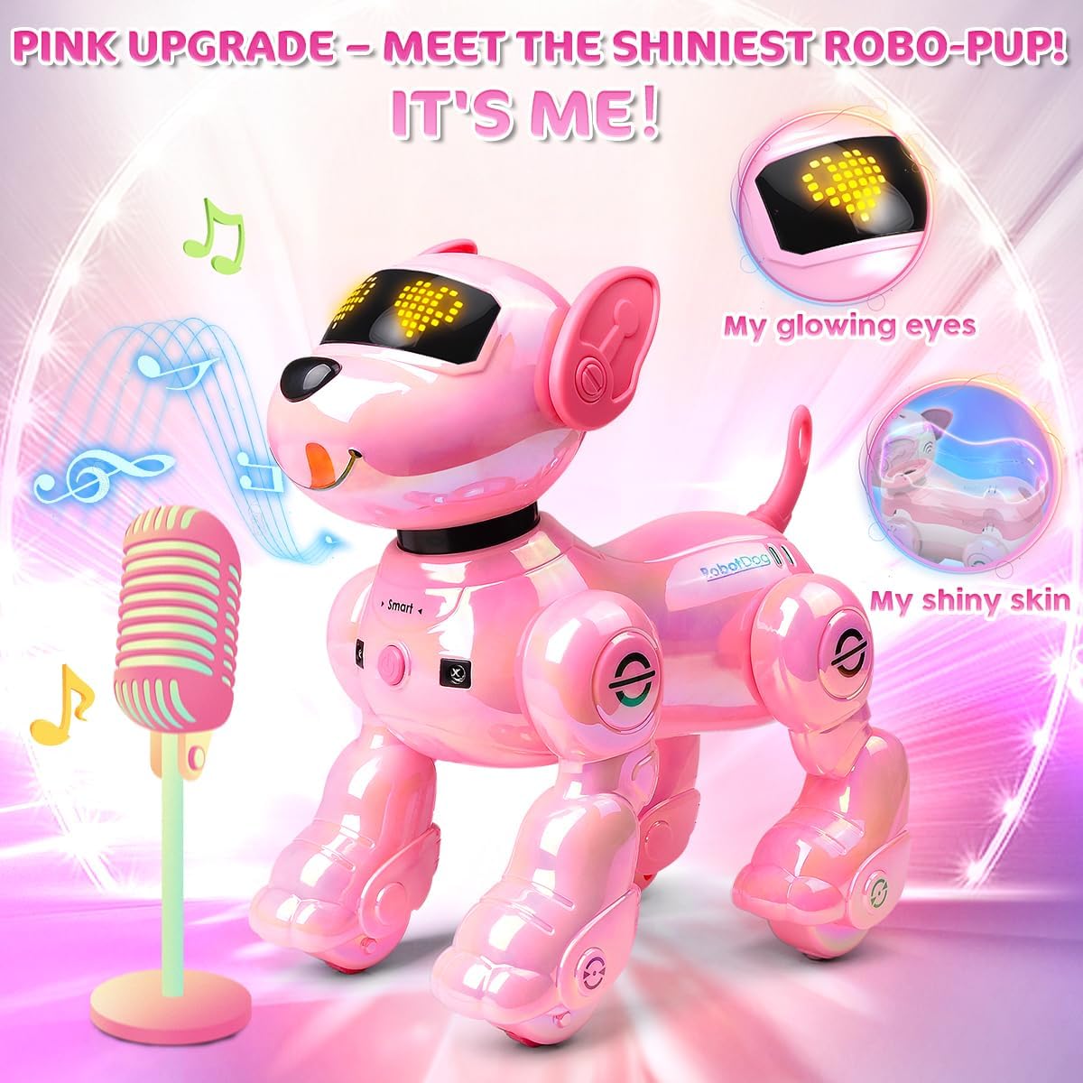 Detalle 2 de VATOS Chien Robot Rechargeable pour Enfants – Chien Robotisé Télécommandé, 17 Fonctions Interactives, Rose
