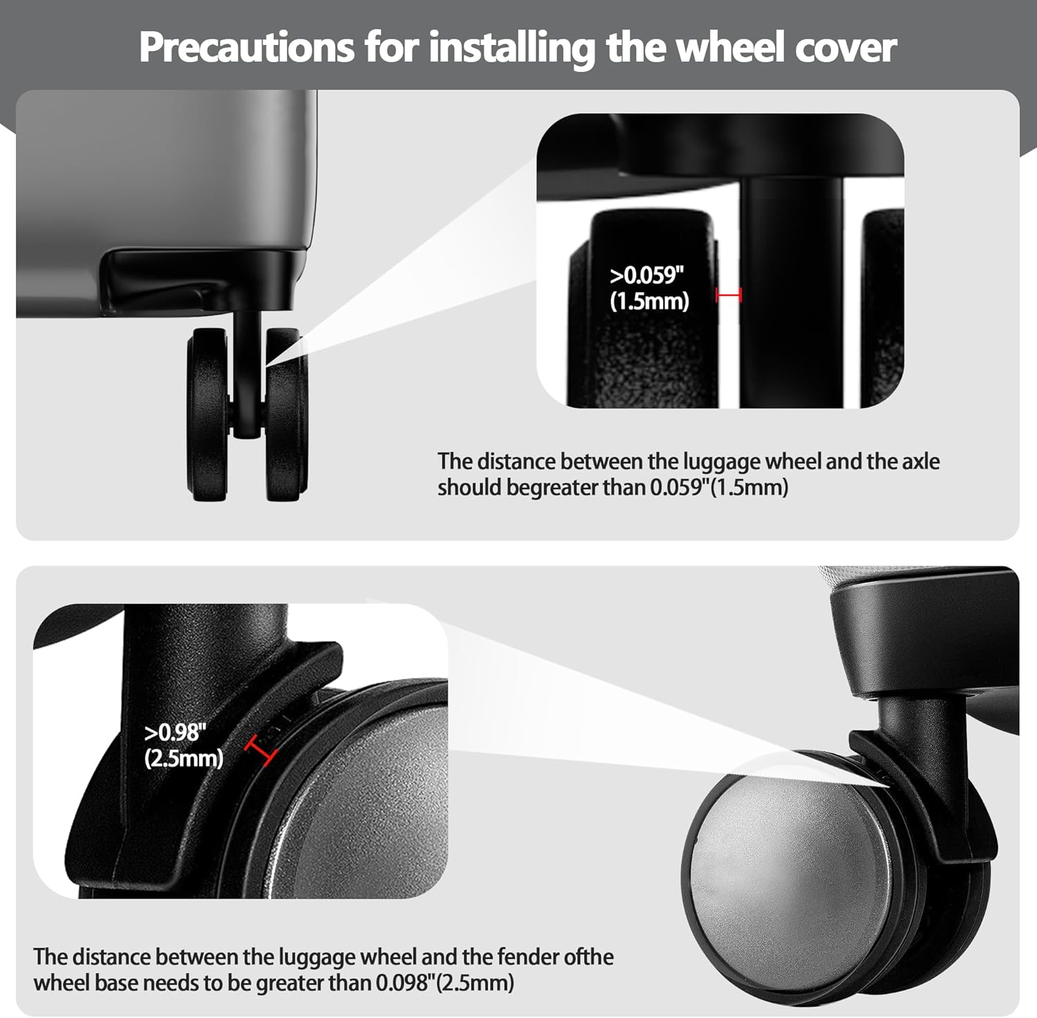 Detalle de AWINNER Luggage Wheel Covers 8 Pack - Upgraded Silicone Protectors for 8 Spinner Wheels