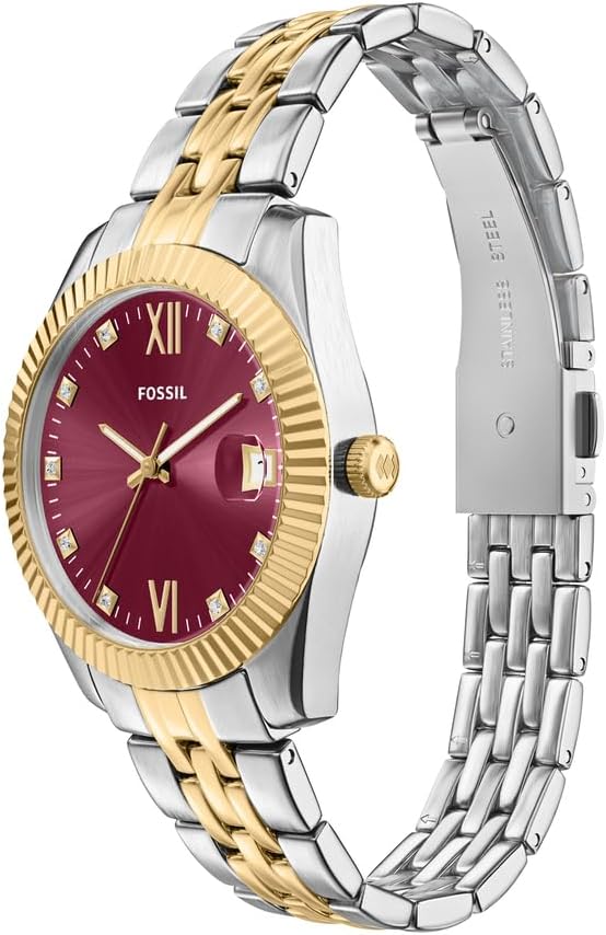Detalle de Fossil Scarlette Uhr für Damen – 32 mm, Quarz-Dreizeiger mit Datum, Edelstahlarmband