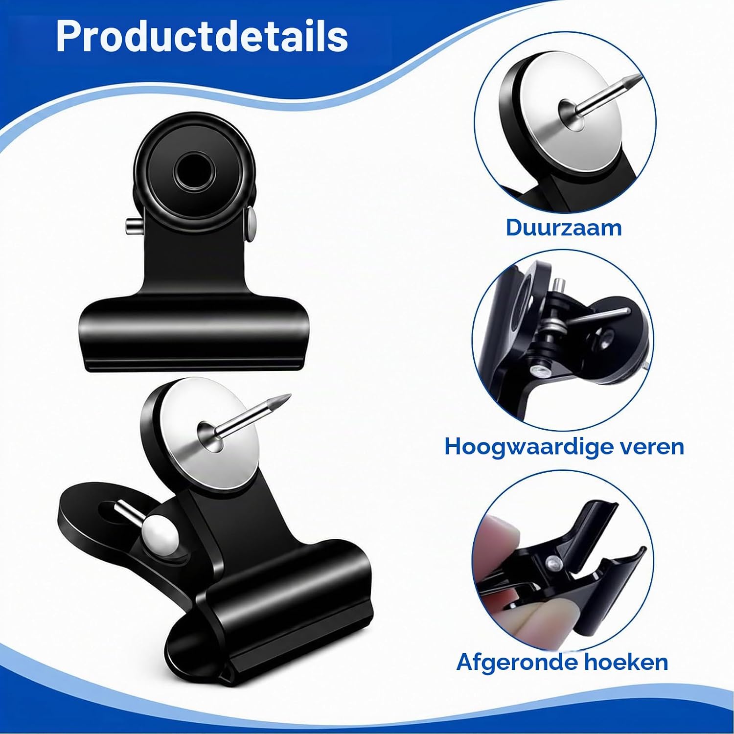 Detalle de HX-pyahgtv HX-pyahgtv-sg137 metalen klem punaises, zwart, 2 cm, set van 50