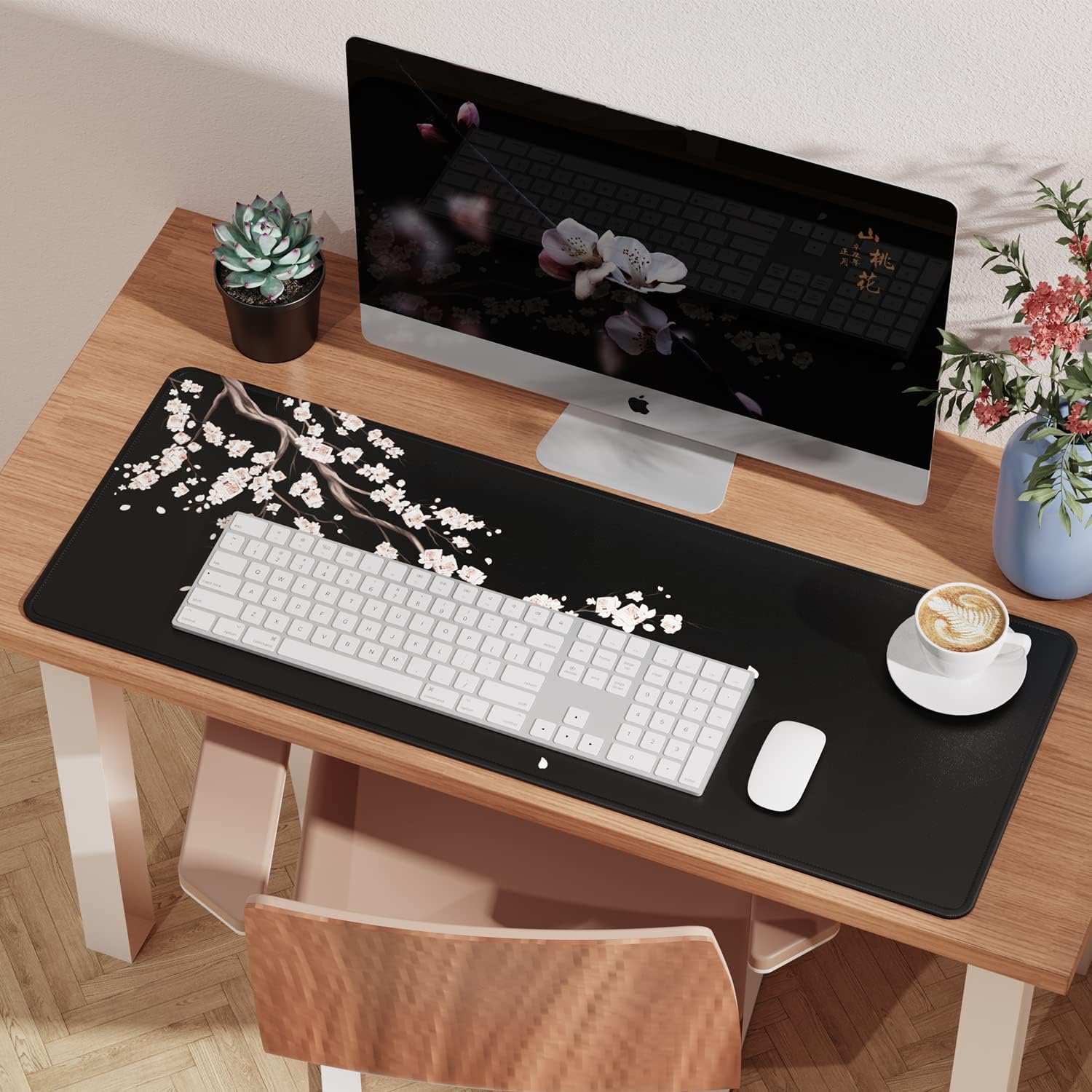 Thumbnail 6 de EFISH Black Japanese Plum Blossoms Extended Large Mouse Pad (31.5 x 11.8 x 0.12 inches)