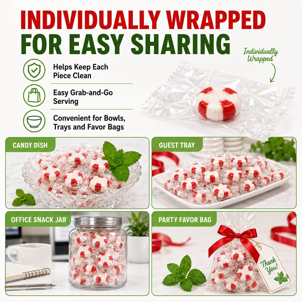 Detalle 1 de Jumblet Soft Peppermint Puffs, 360 Individually Wrapped Mints, 4 lb Bag