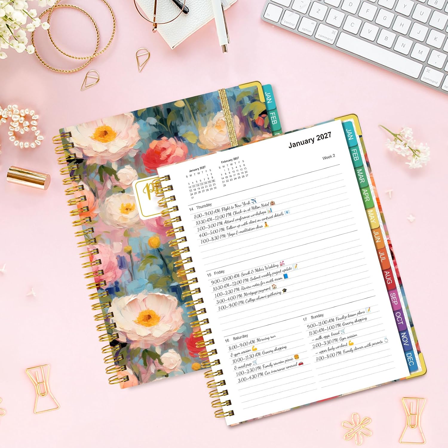 Detalle de OMEYA 2027 Weekly and Monthly Planner, 8.5 x 11 in, Floral Hardcover