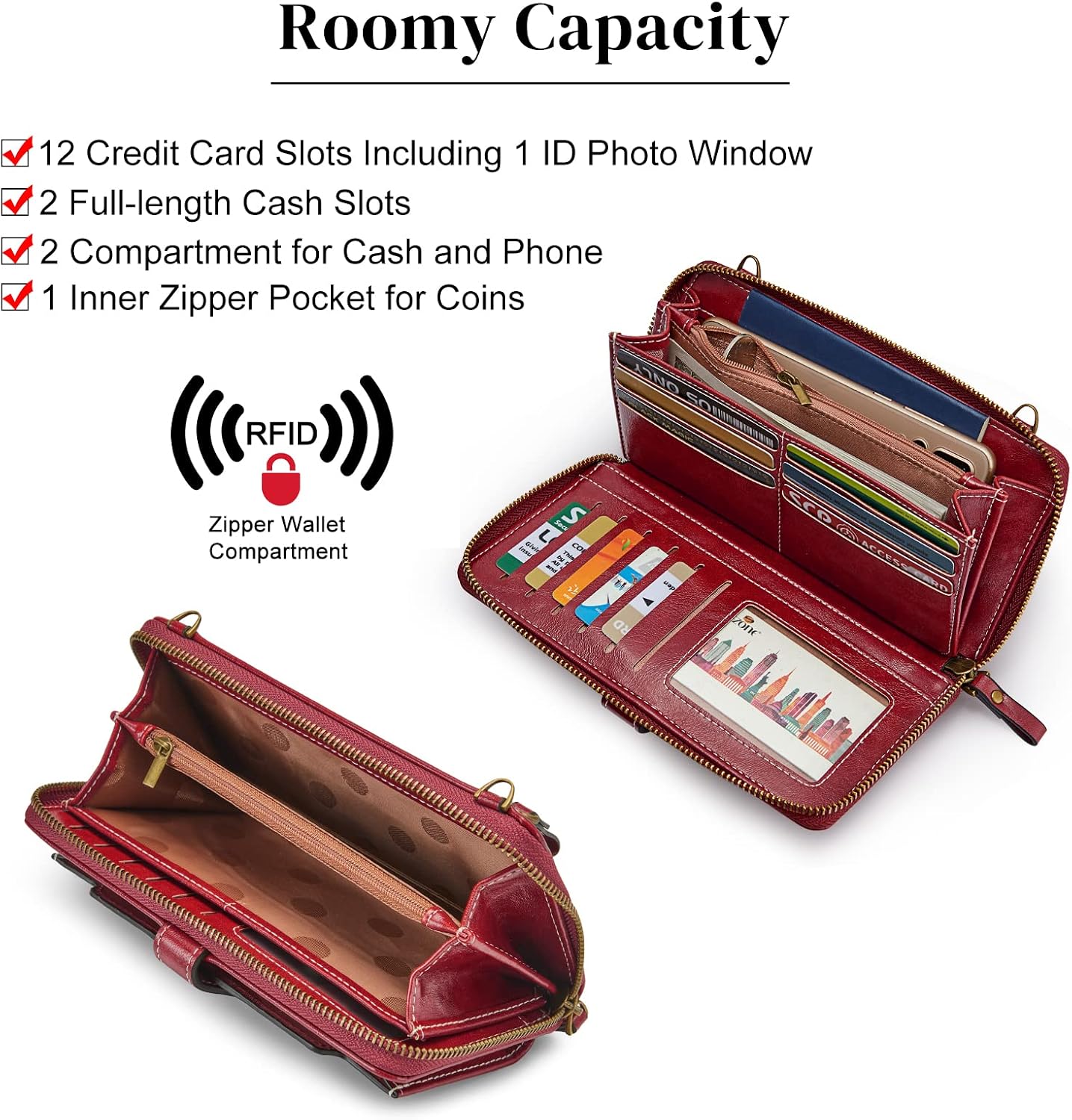 Detalle de S-ZONE Femme sac à bandoulière en cuir PU avec blocage RFID et porte-cartes pour téléphone jusqu’à 6,7 pouces