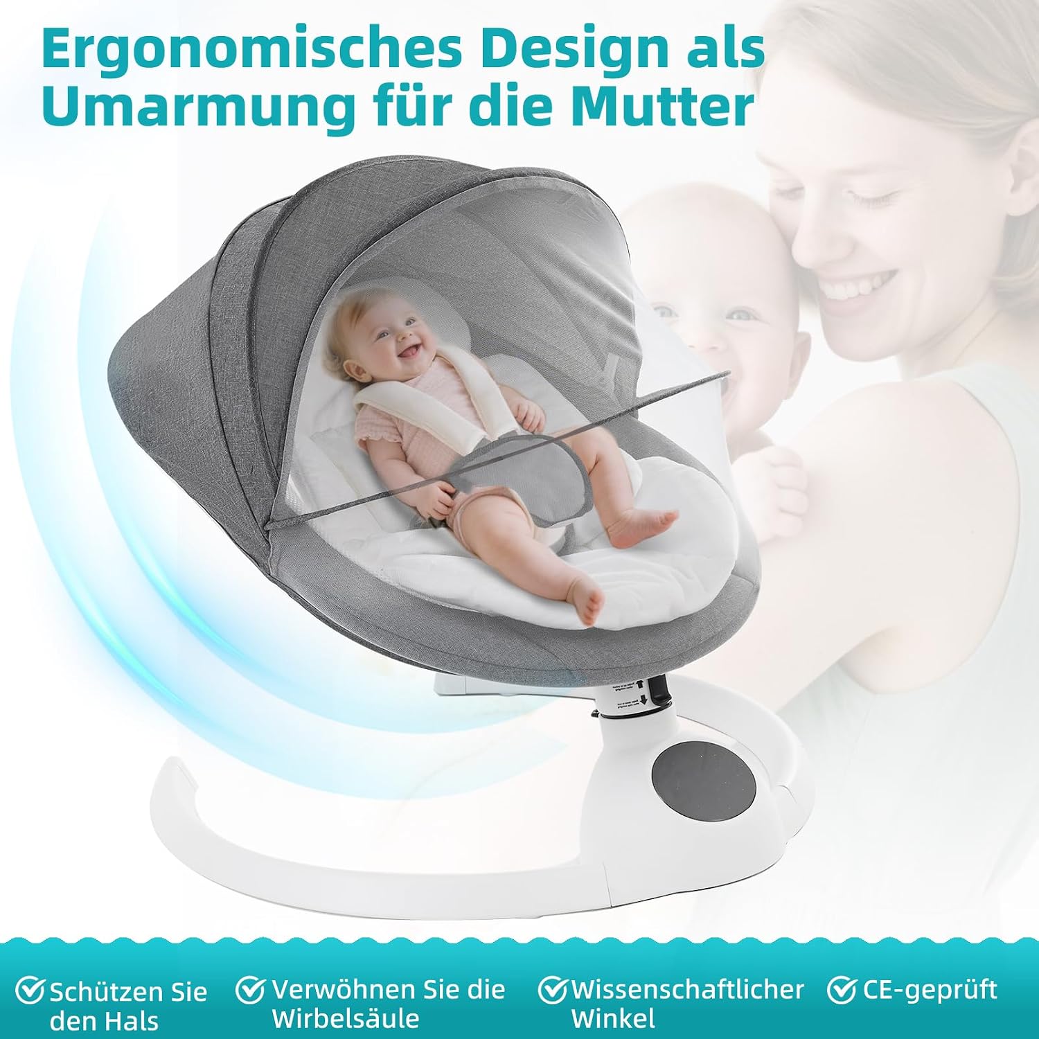 Thumbnail 5 de Babywippe Elektrisch Neugeborene bis 9 kg | Klappbar, Bluetooth, Fernbedienung