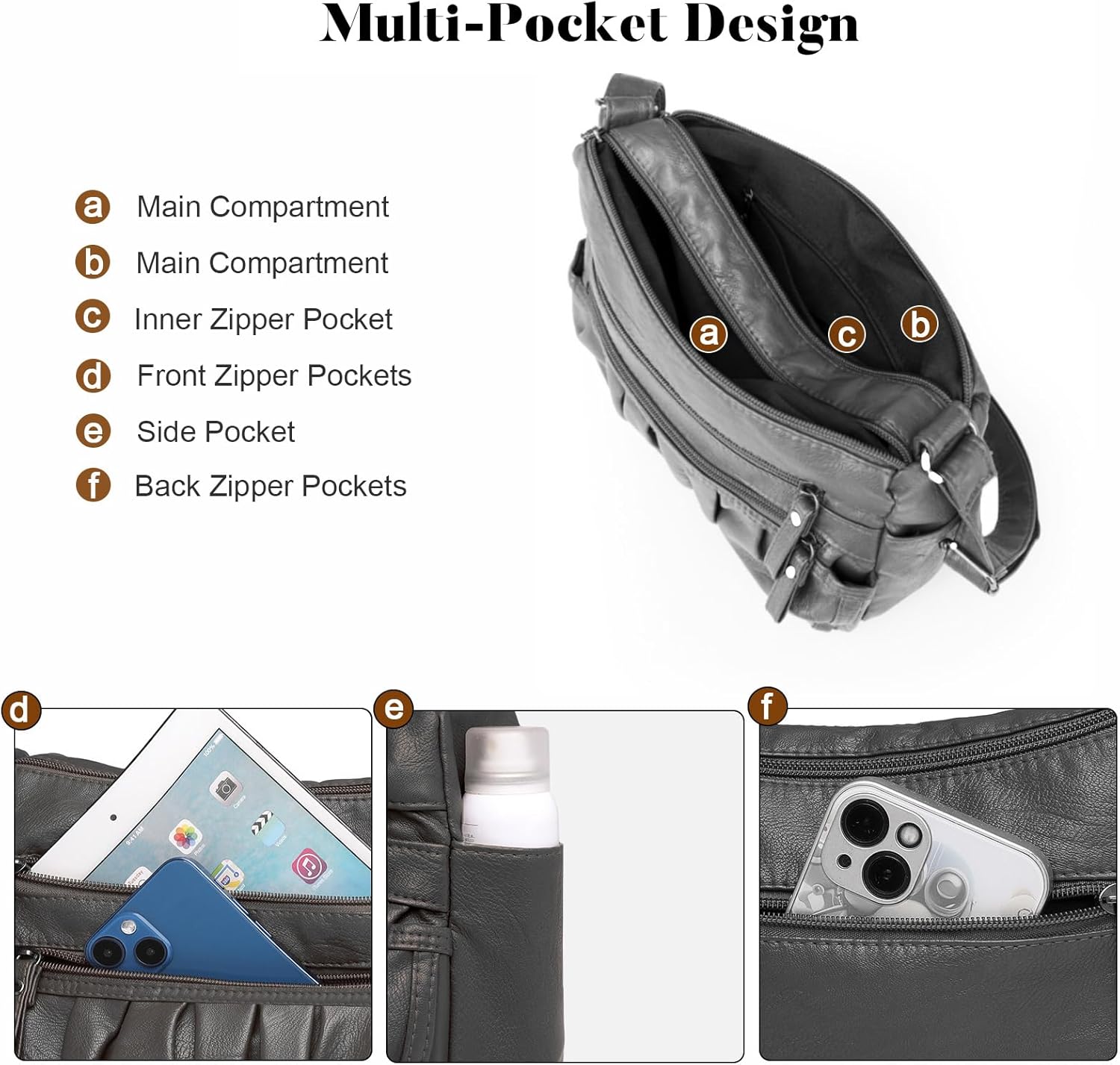 Thumbnail 5 de LassZone Soft Vegan Leather Handbag for Women – Multi Pocket Crossbody