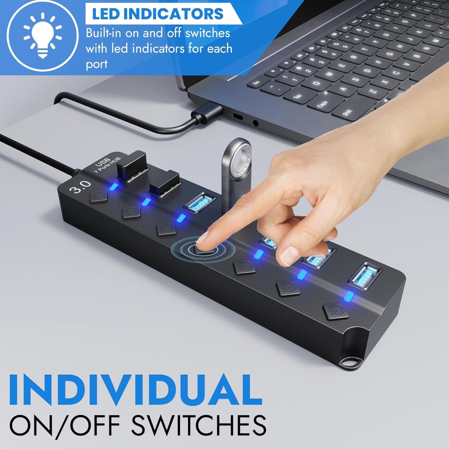 Thumbnail 3 de GLOBAL TECH 7-Port USB Hub 3.0 with individual switches 🔌