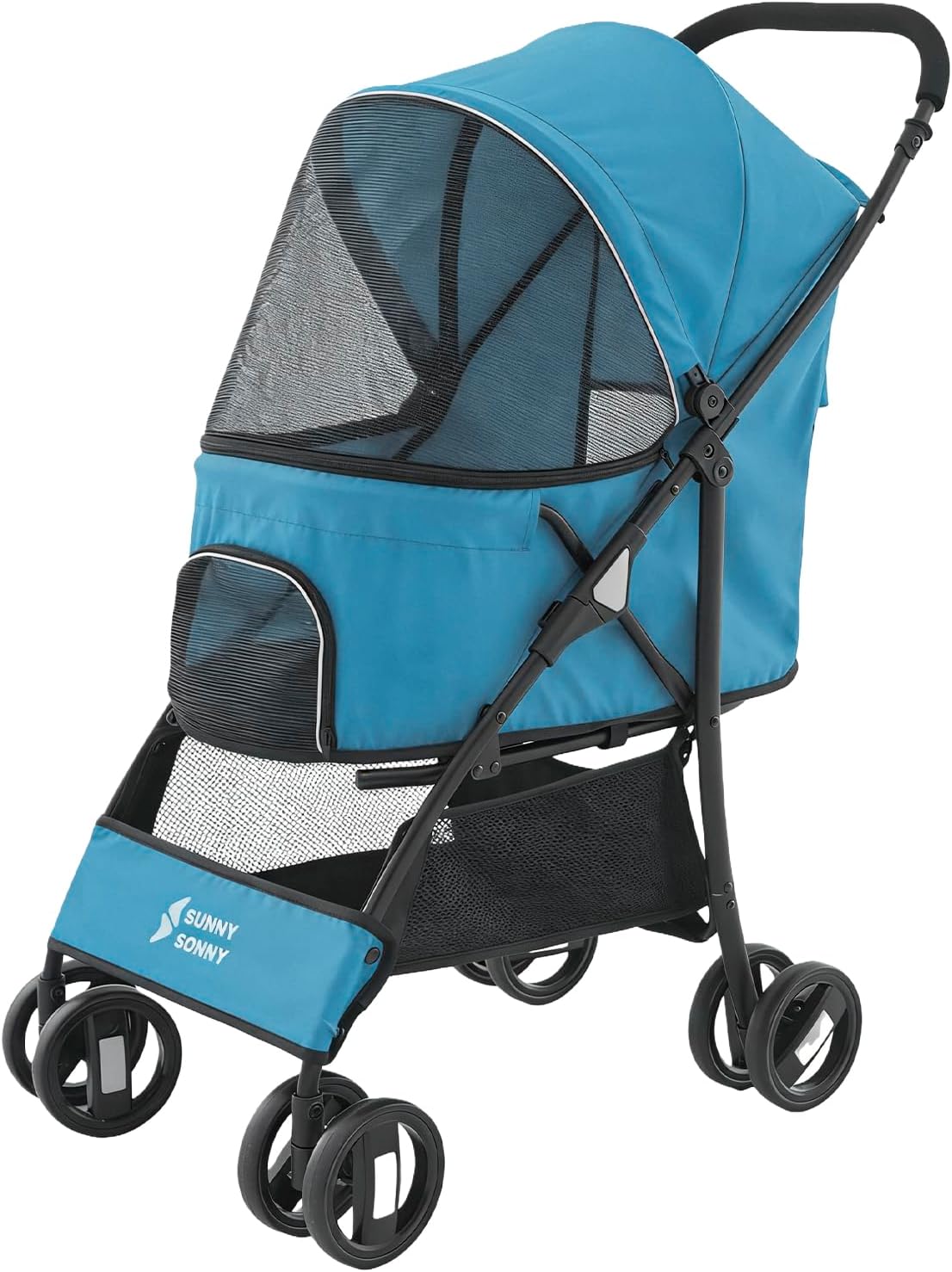 Detalle de Sunny Sonny Pet Stroller for S/M Dogs & Cats up to 15kg – Foldable Travel Carrier with Swivel Wheels