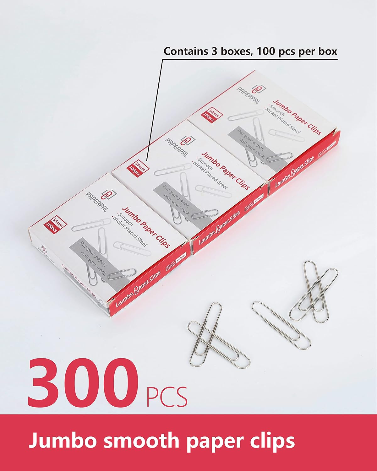 Detalle de PAPERPAL Jumbo Smooth Paper Clips, 2-Inch Silver, 300 Count