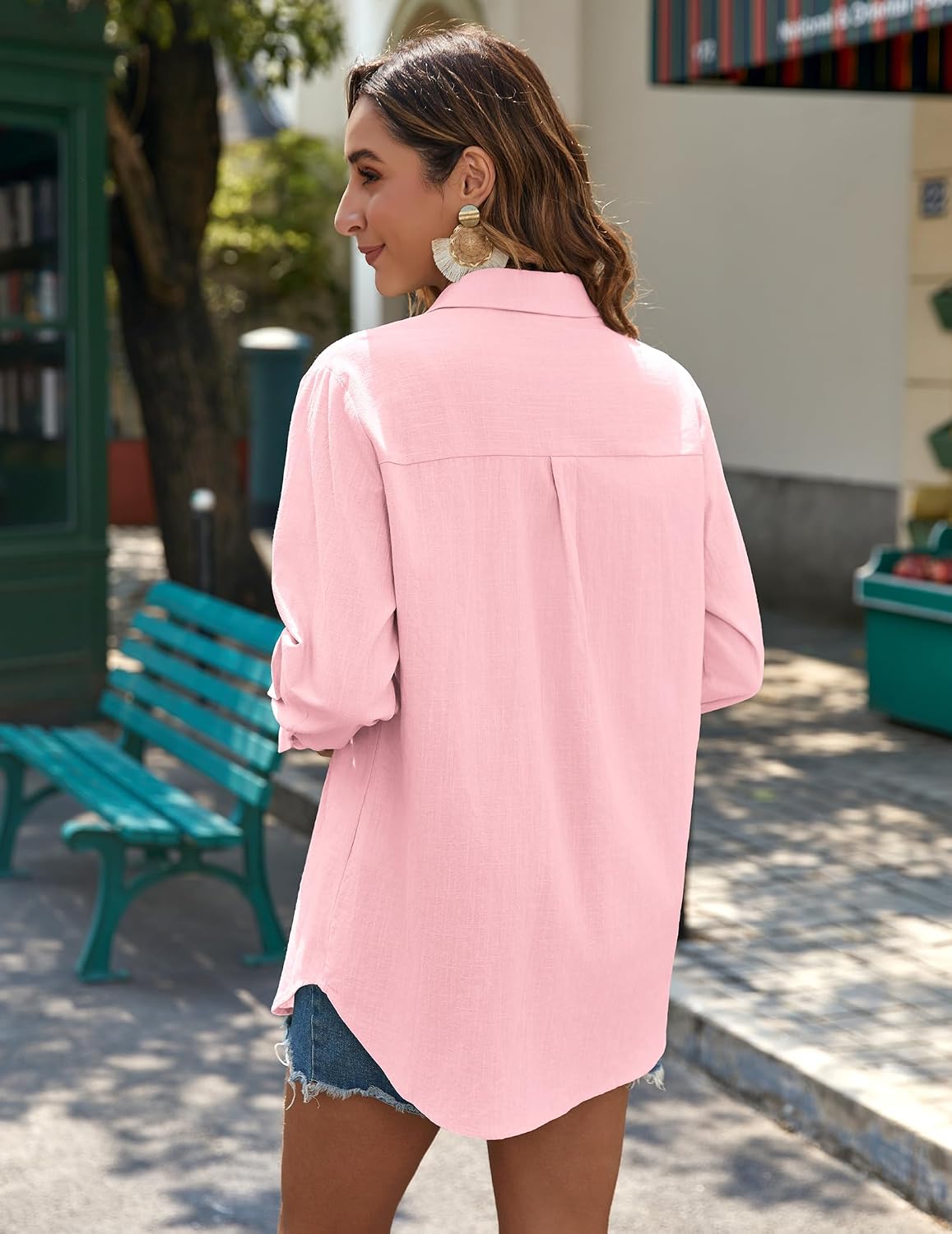 Detalle de Zeagoo Women's Button-Down Shirt in Cotton Gauze