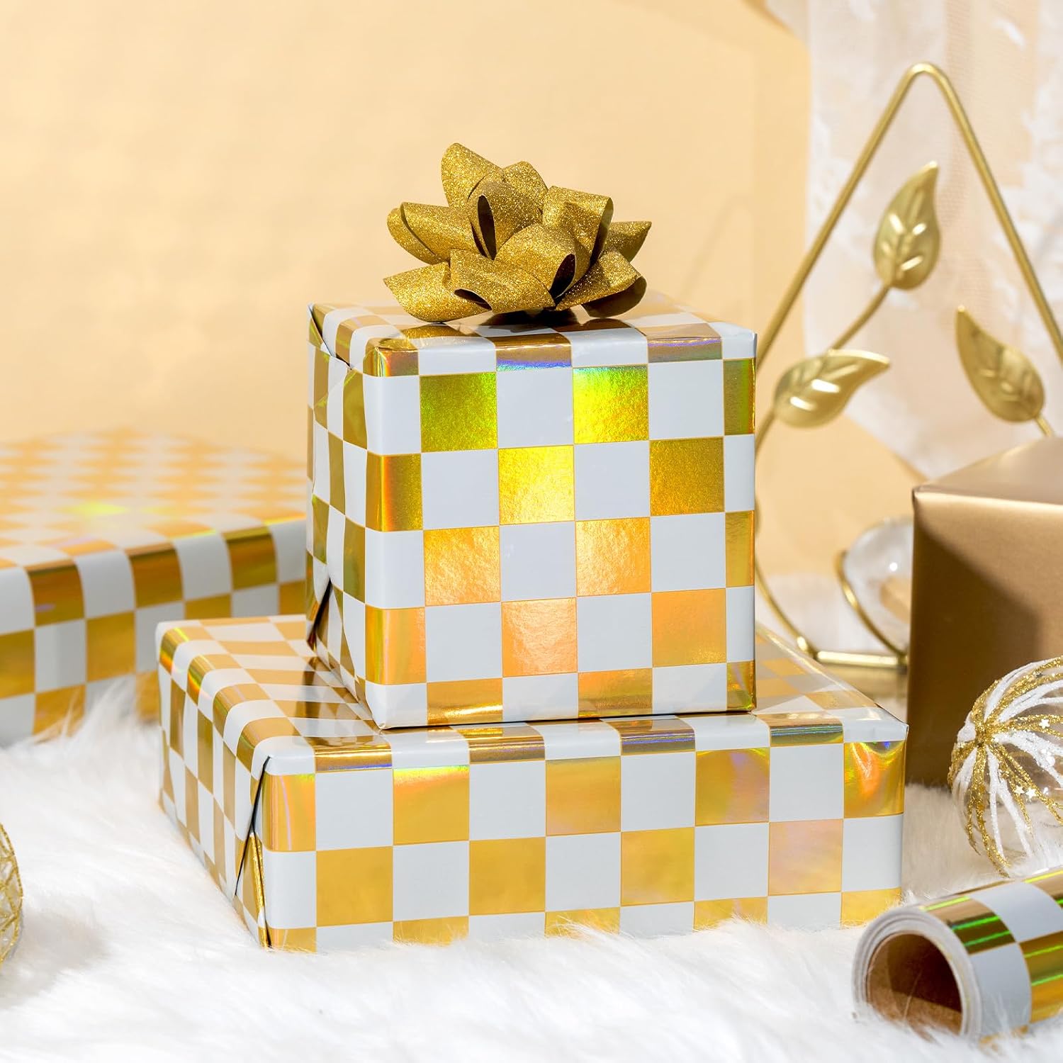 Detalle 2 de MAYPLUSS Gingham Wrapping Paper, 17 in x 33 ft