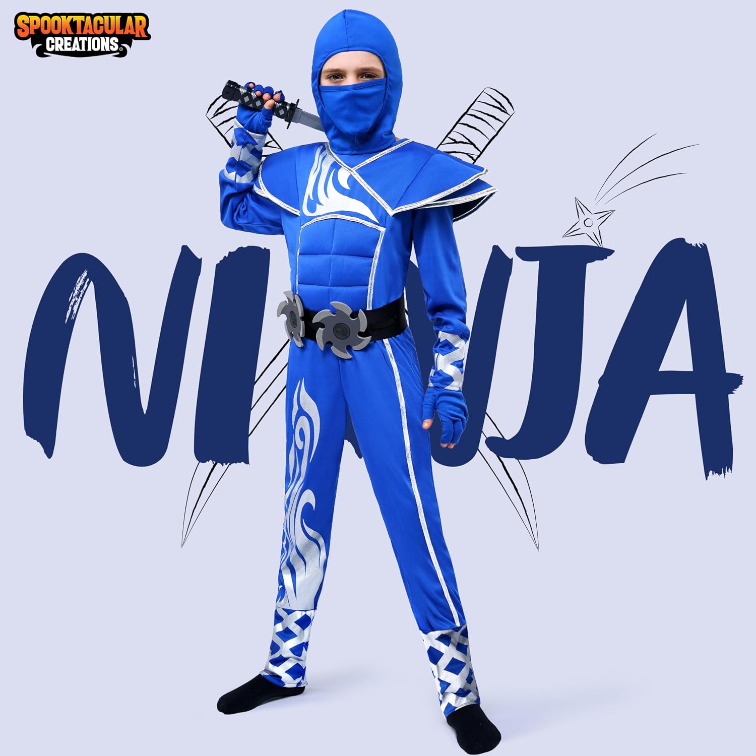 Detalle 2 de Spooktacular Creations Blue Ninja Stealth Flame Costume - Child Costume Set
