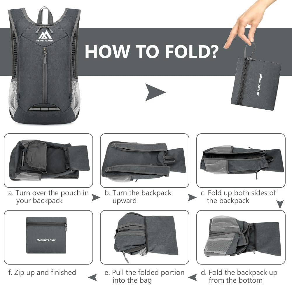 Thumbnail 4 de flintronic Foldable Backpack: Ultra Lightweight 16L Packable Daypack for Travel, Hiking and Everyday Use