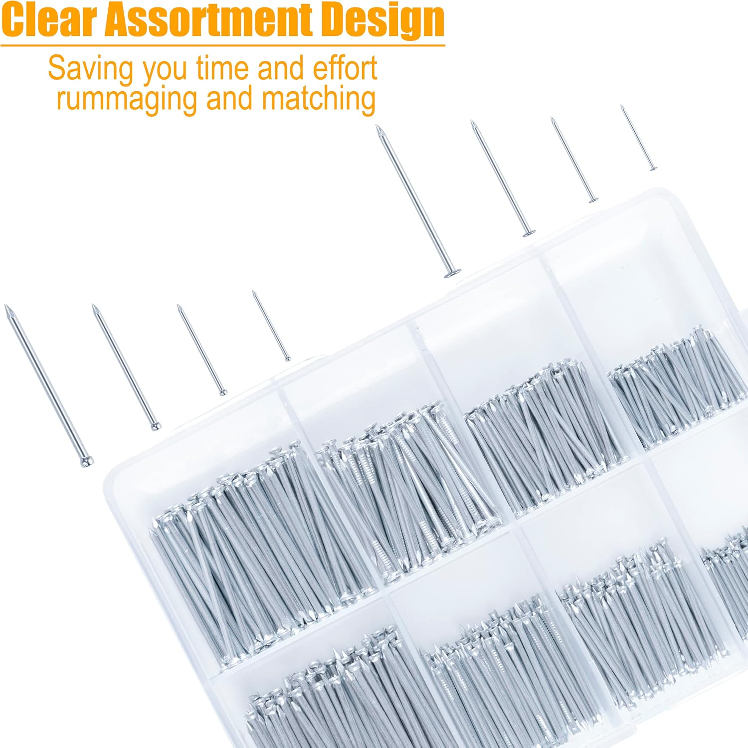 Detalle de KURUI 1 700-Piece Nail Assortment Kit with 8 oz Hammer and Organizer