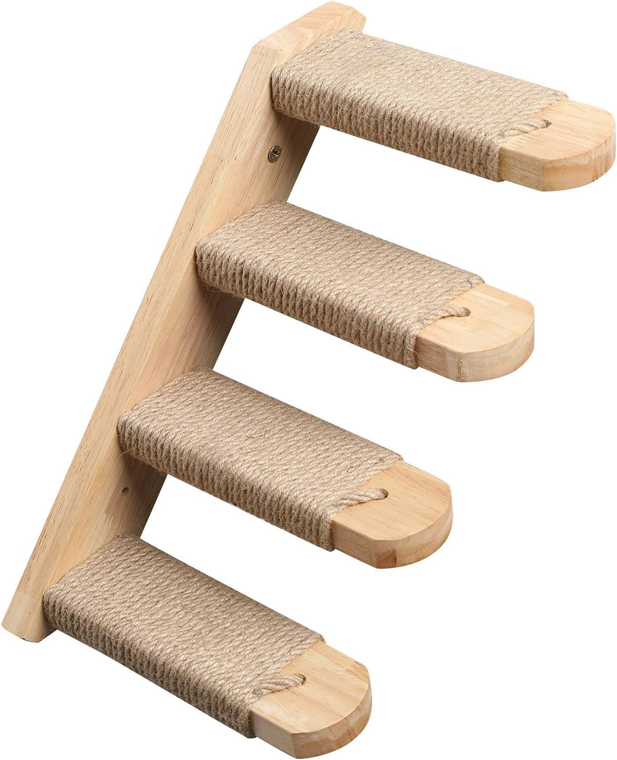 Detalle de FUKUMARU wall-mounted cat climbing shelf, four-step stairway with jute scratching (40 x 22 cm, left to right)