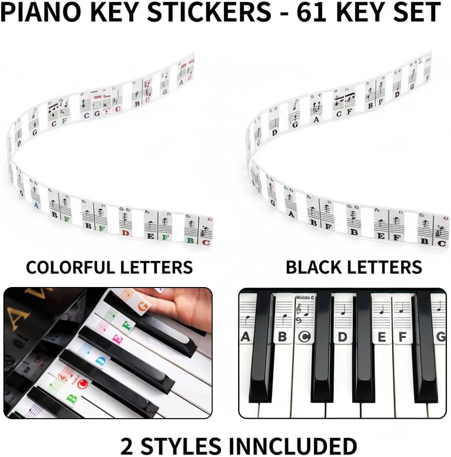 Detalle de Havunori Removable Piano Notes Labels, 61-Key Silicone Stickers, 2-Pack