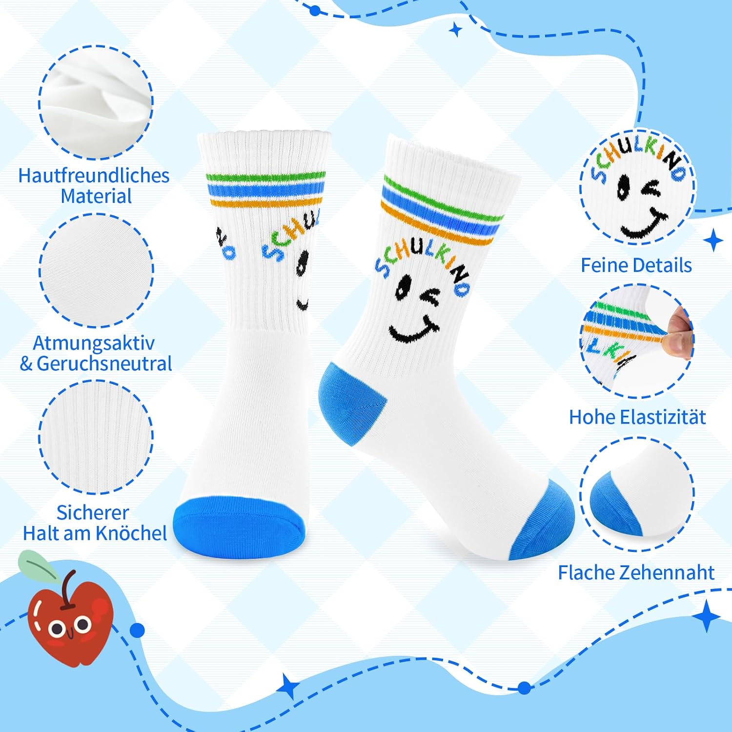 Detalle de WAMIOKAGRO Schulkind Socken Baumwolle 25-34 – Geschenkidee zur Einschulung