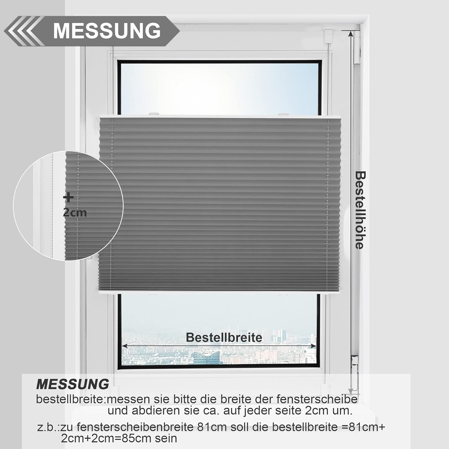 Thumbnail 5 de bobodeco Plissee ohne Bohren Verdunkelung Klemmfix Grau 80x230 cm – Lichtundurchlässiges Plisseerollo