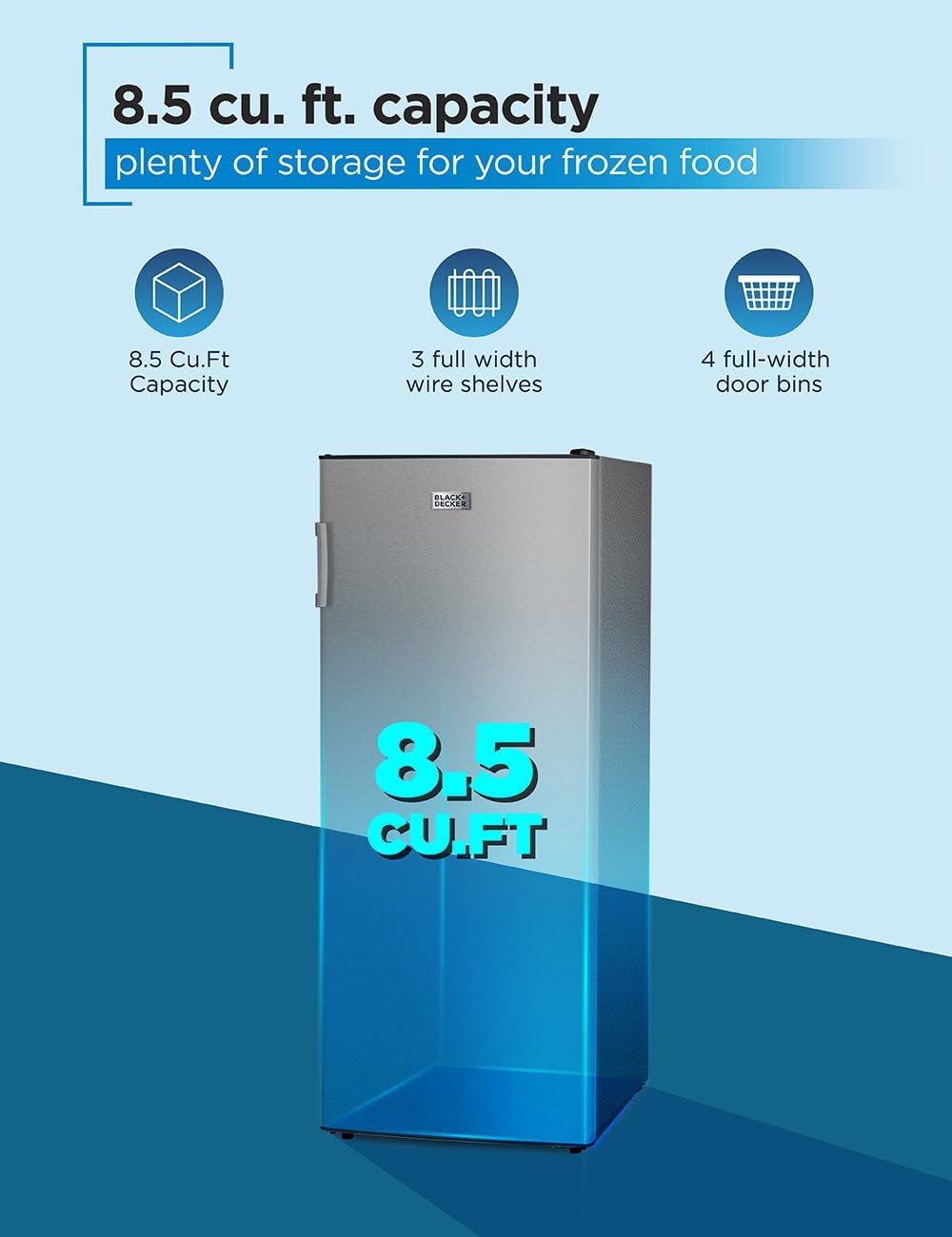 Detalle 2 de BLACK+DECKER BUF850LS 8.5 Cu. Ft. Upright Freezer, Stainless Look