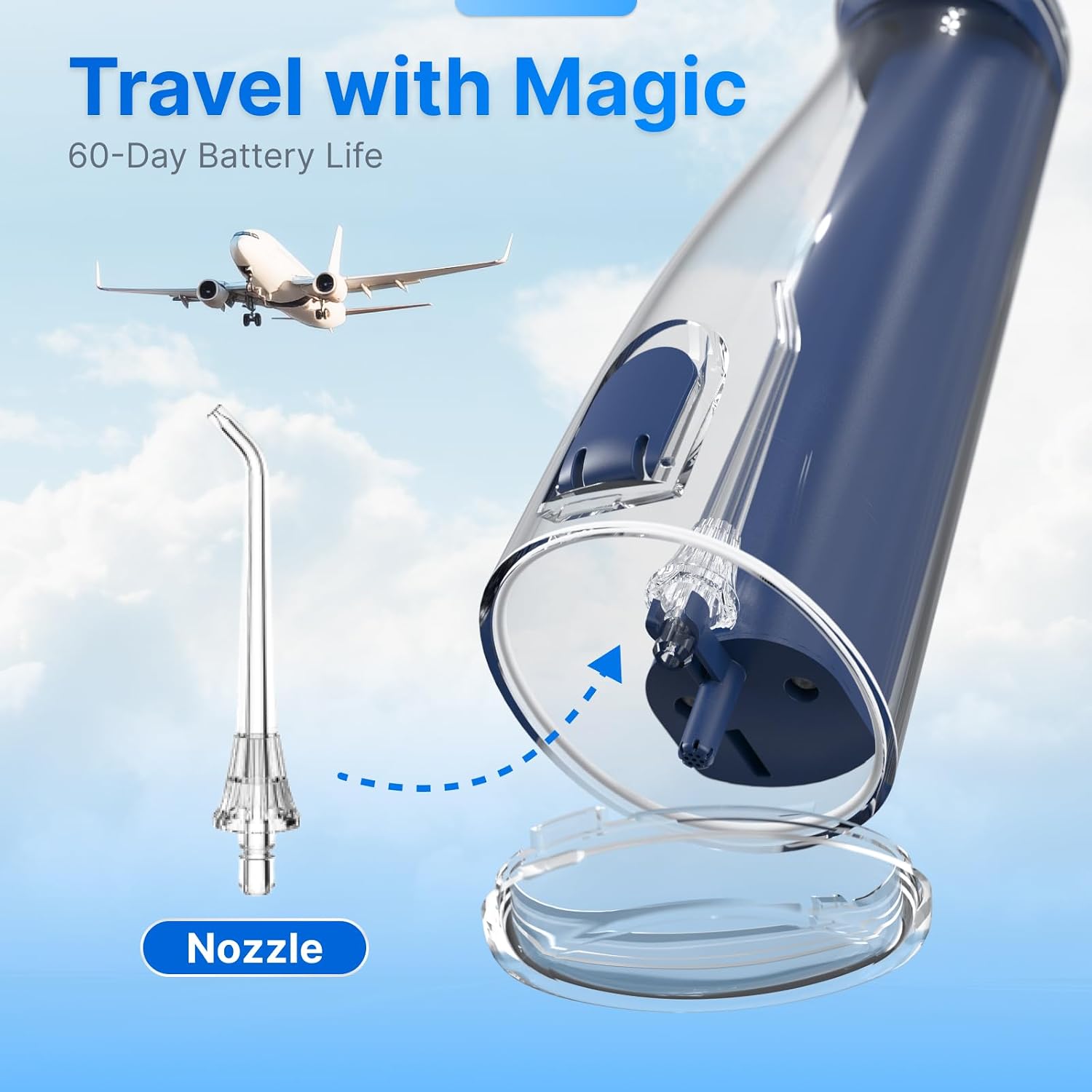 Thumbnail 5 de Cordless Water Flosser for Teeth with 8 DIY Modes, 7 Jets and 300ml Tank (Blue) – Portable Rechargeable Oral Irrigator