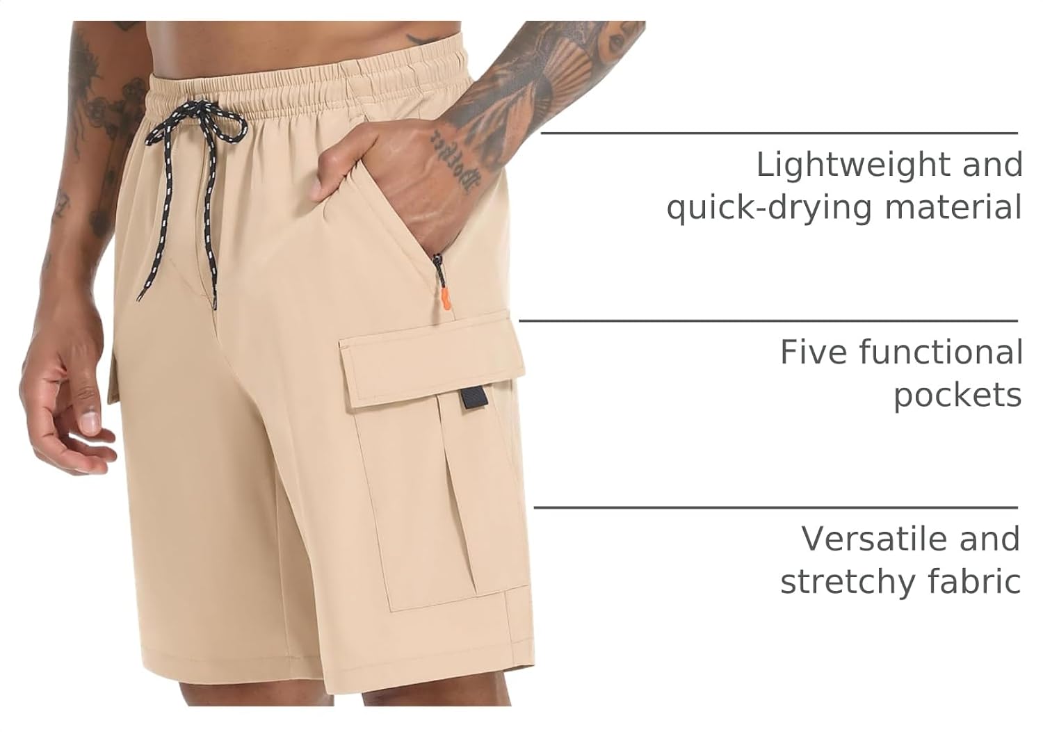 Detalle 2 de Men’s Cargo Shorts Quick Dry Lightweight Stretch Hiking Shorts (5 Pockets, No Lining)